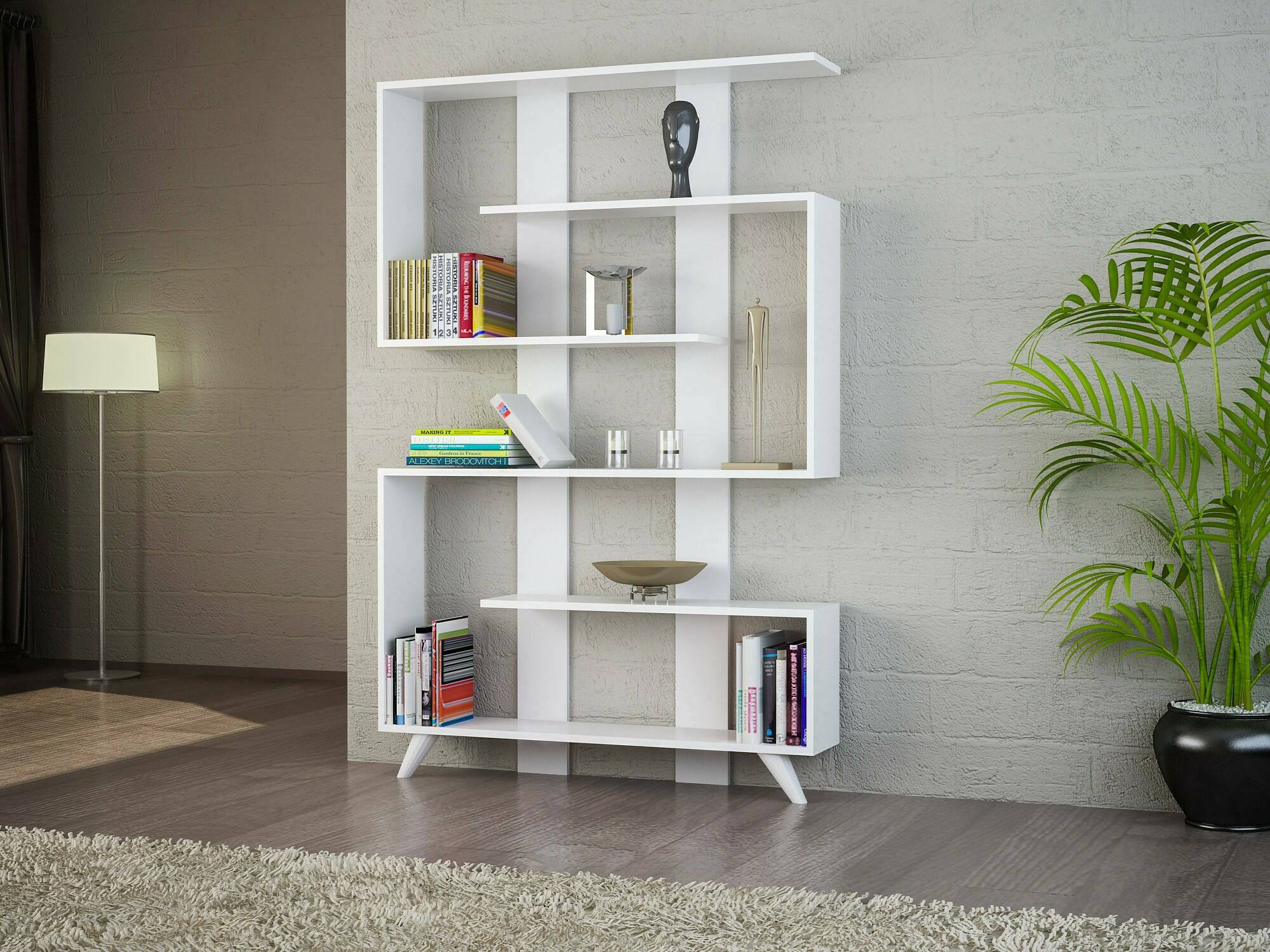 Libreria Spodumene, Scaffale da ufficio, Mobile portalibri, Biblioteca, 120x20h162 cm, Bianco