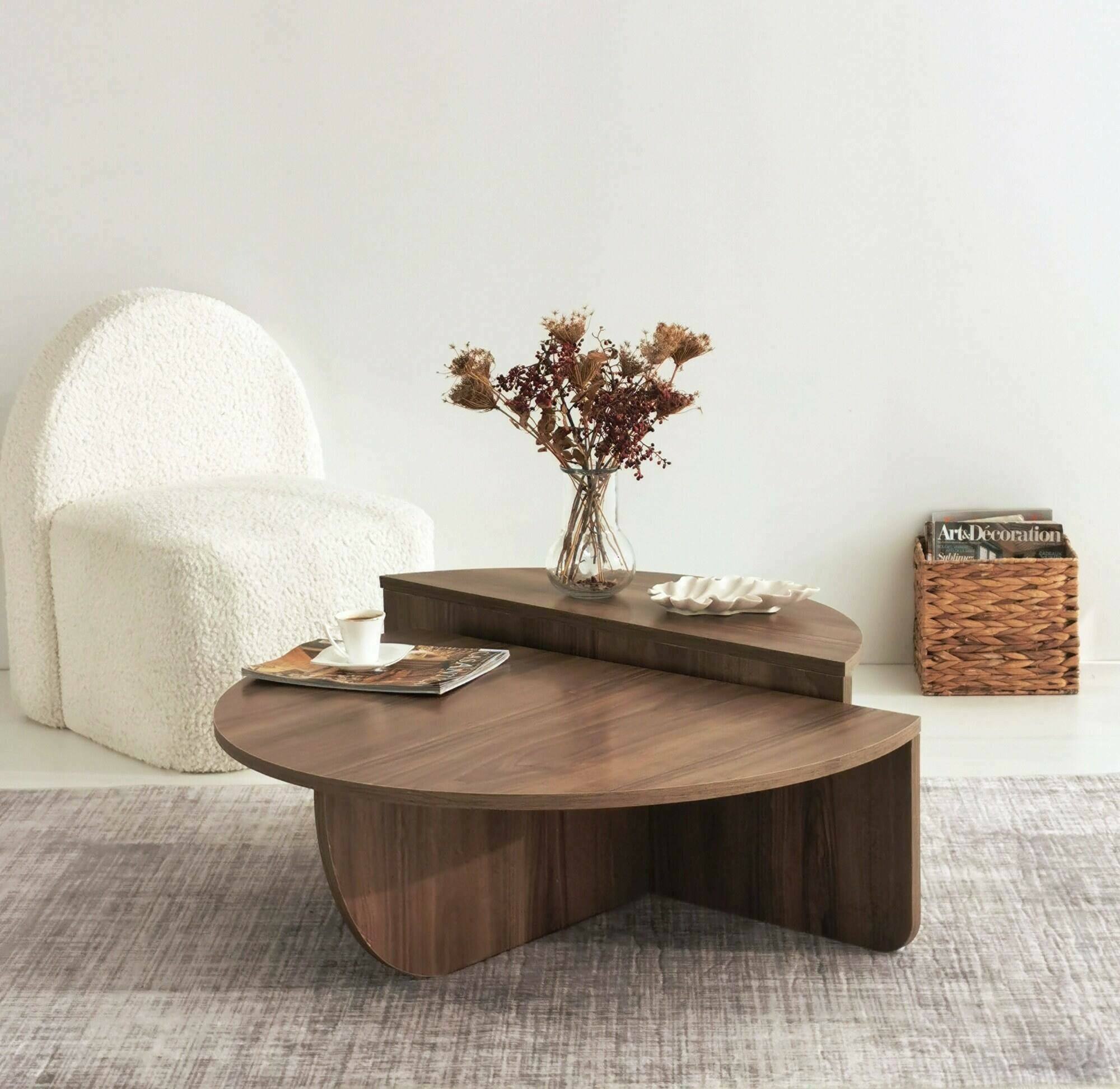 Tavolino da salotto Azim, Tavolo basso da caffè, Portariviste per divano, Ripiano da soggiorno, 90x90h35 cm, Noce Scuro
