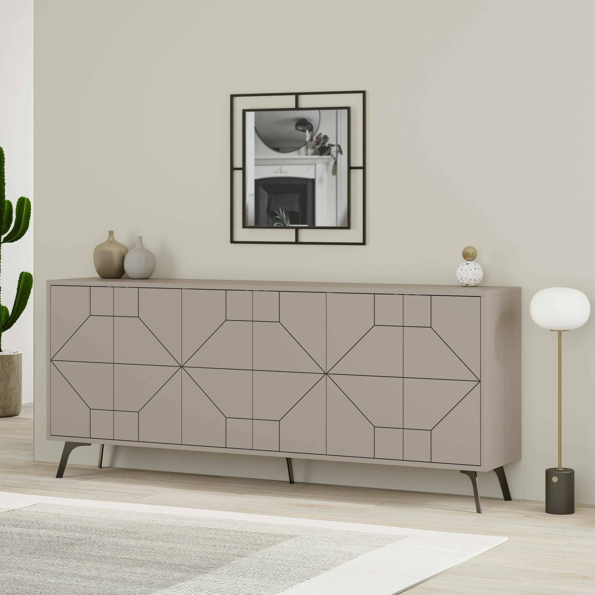Credenza Africo, Buffet da soggiorno, Madia da salotto, Dispensa da cucina, 184x35h77 cm, Cemento