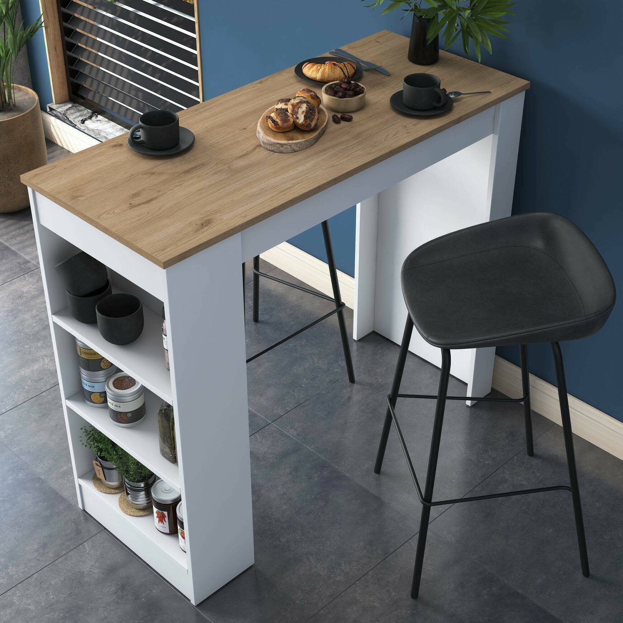 Tavolo fisso Assan, Ripiano da cucina, Consolle per sala da pranzo, Ripiano rettangolare fisso, 120x50h100 cm, Noce e Bianco