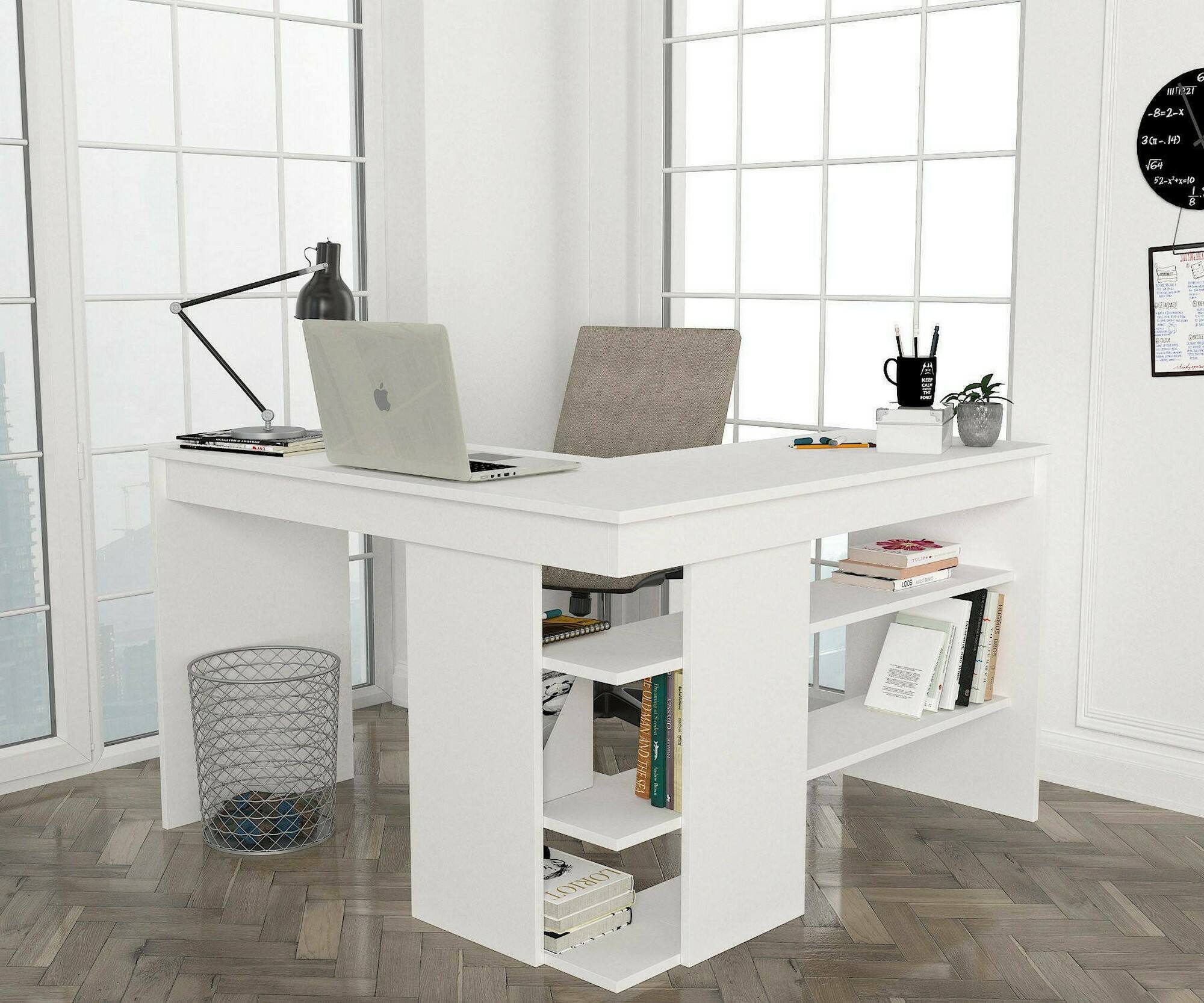 Scrivania Emiliana, Scrittoio multiuso, Tavolo per ufficio porta PC, Piano di lavoro, 120x120h74 cm, Bianco