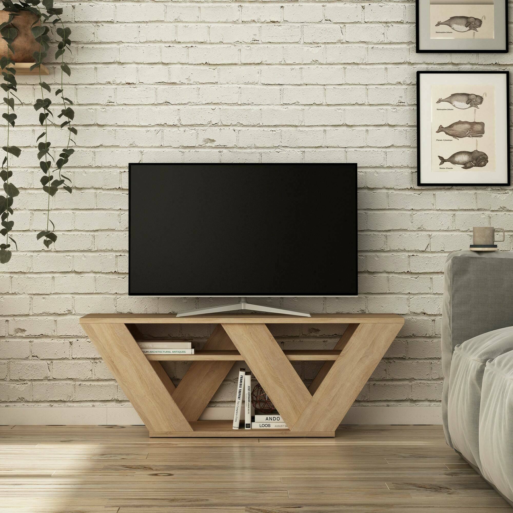 Mobile porta TV Amazzonite, Credenza da soggiorno, Armadio basso per TV, Base parete attrezzata, 110x30h40 cm, Quercia