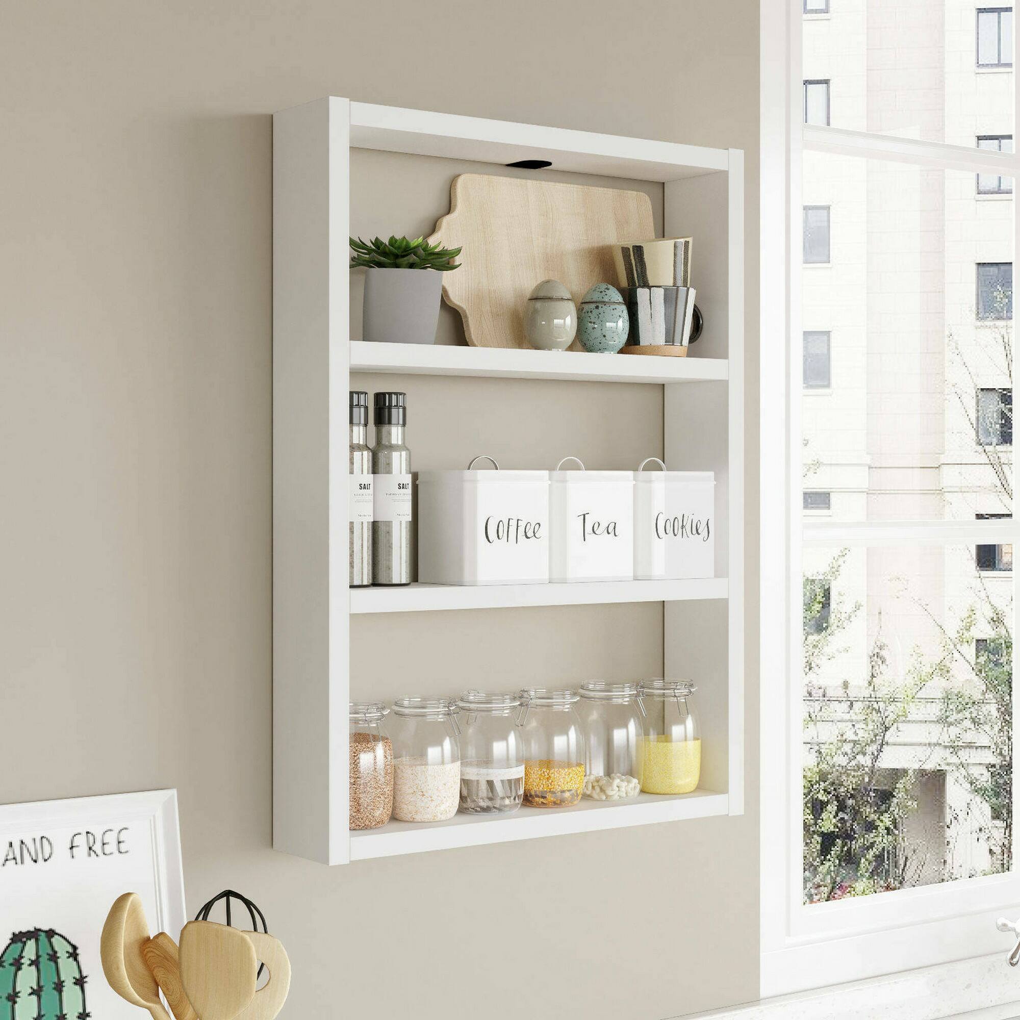 Mensola Krosa, Scaffale, Ripiano a muro, Scaffalatura multiuso, 43x9h60 cm, Bianco