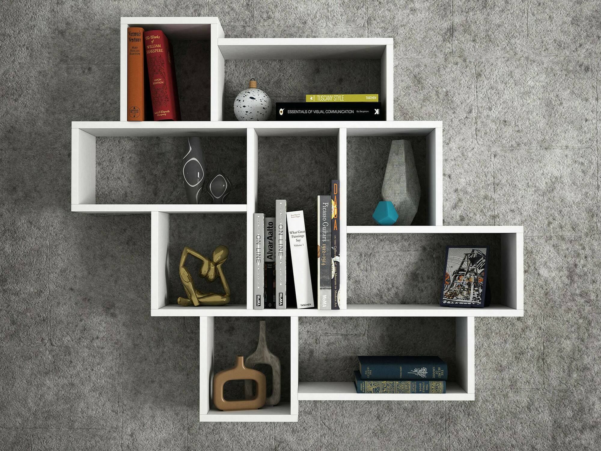 Mensola Chapala, Scaffale, Ripiano a muro, Scaffalatura multiuso, 116x15h104 cm, Bianco