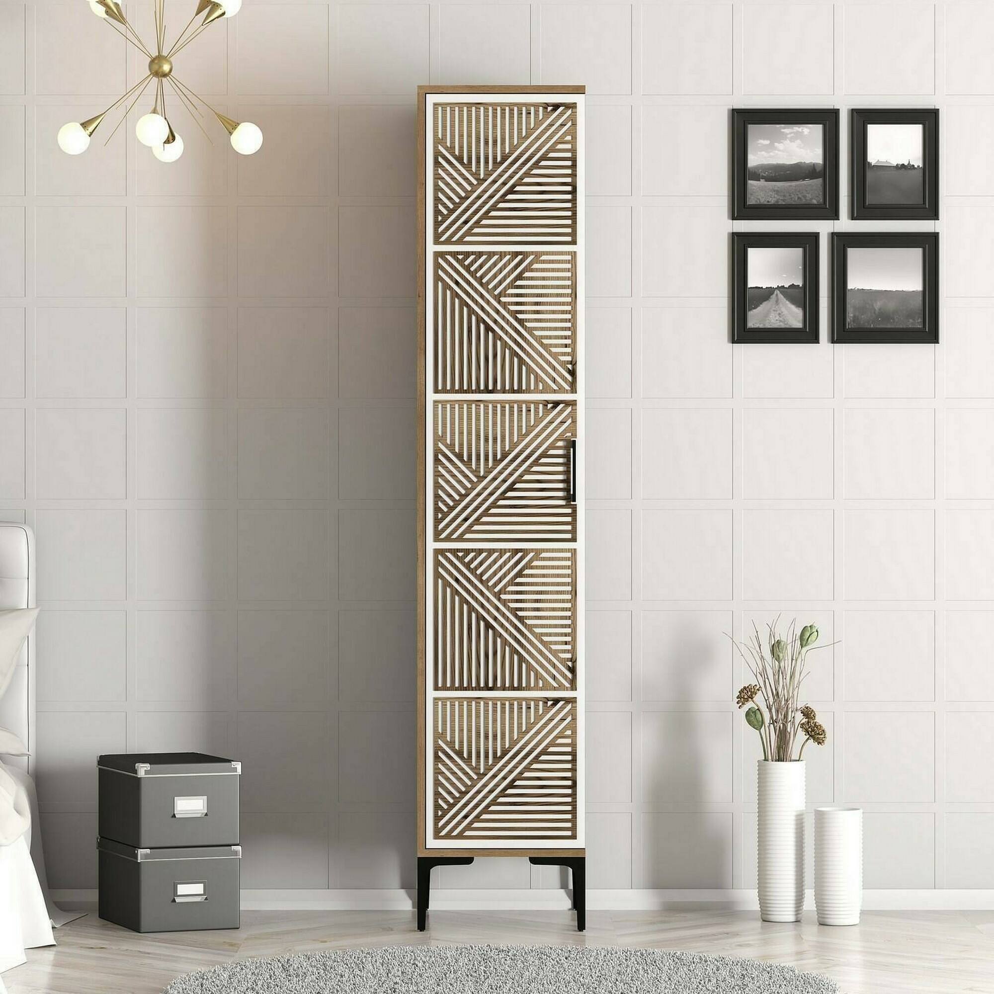 Armadio multiuso 1 anta Giusta, Mobile multifunzionale, Mobiletto scarpiera, Guardaroba porta scarpe, 48x40h201 cm, Noce e Bianco