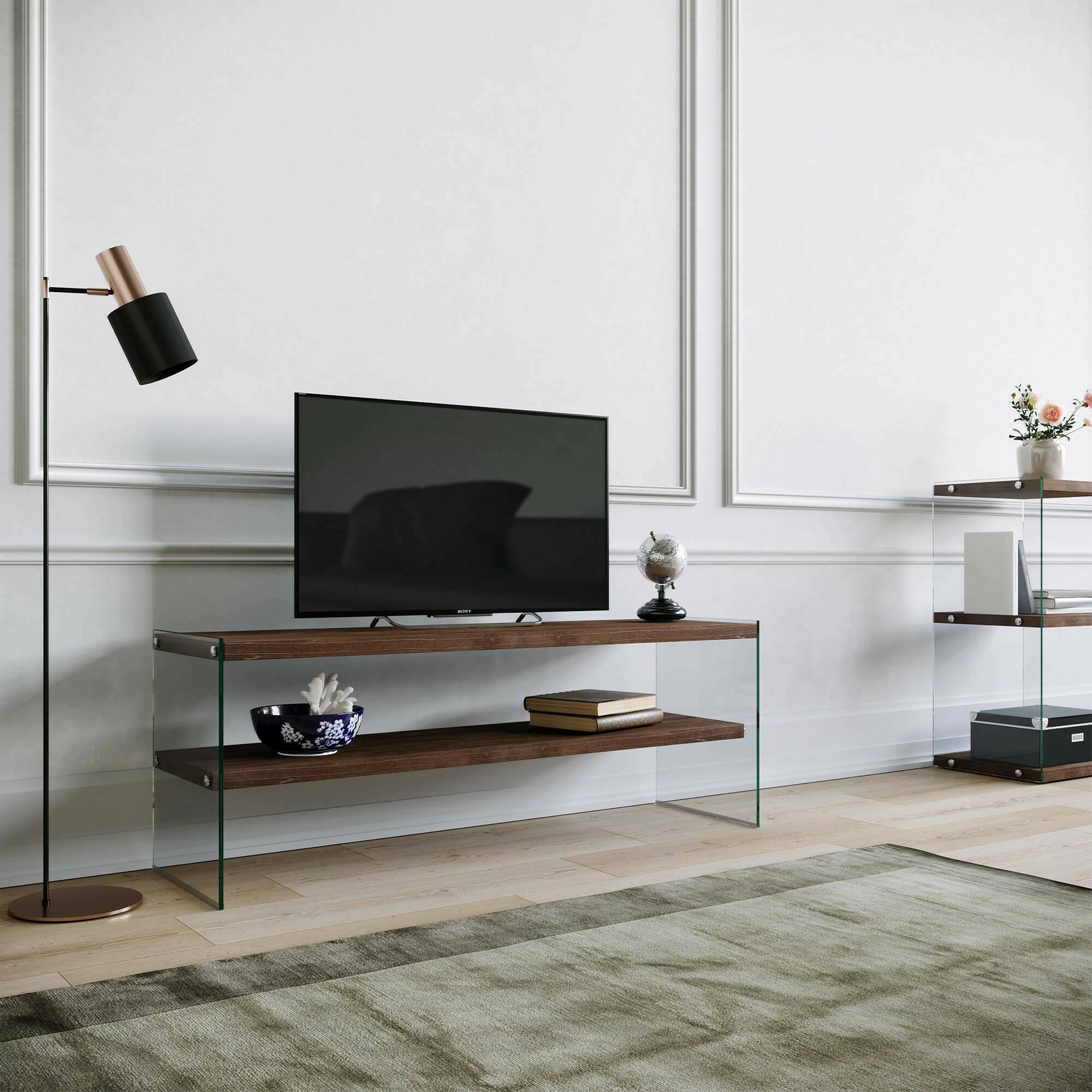 Mobile porta TV Italia, Credenza da soggiorno, Armadio basso per TV, Base parete attrezzata, 120x35h45 cm, Noce Scuro