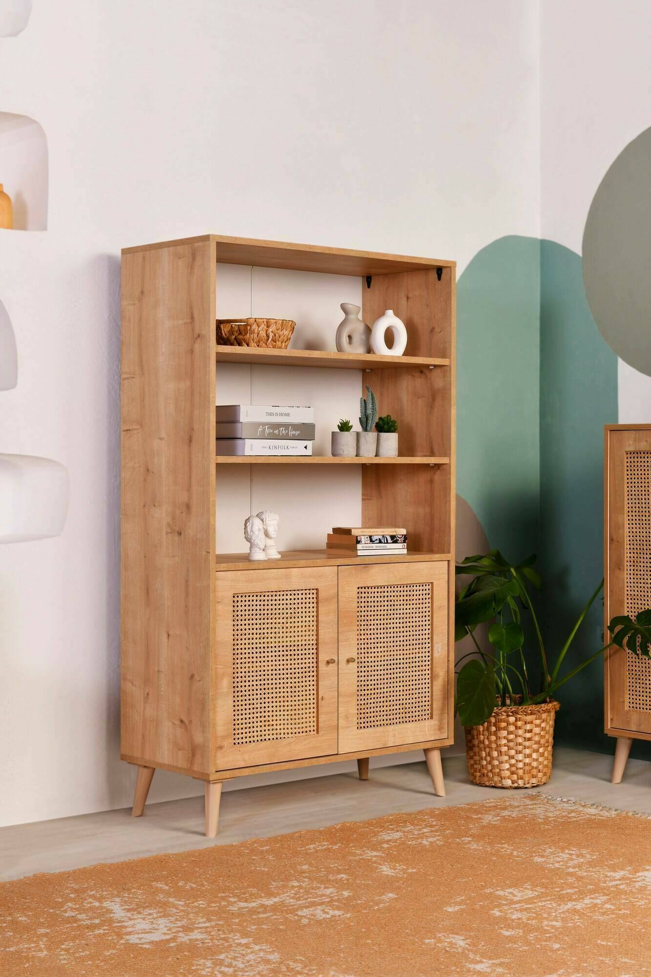 Credenza Skopje, Buffet da soggiorno, Madia da salotto, Dispensa da cucina, 90x40h110 cm, Quercia