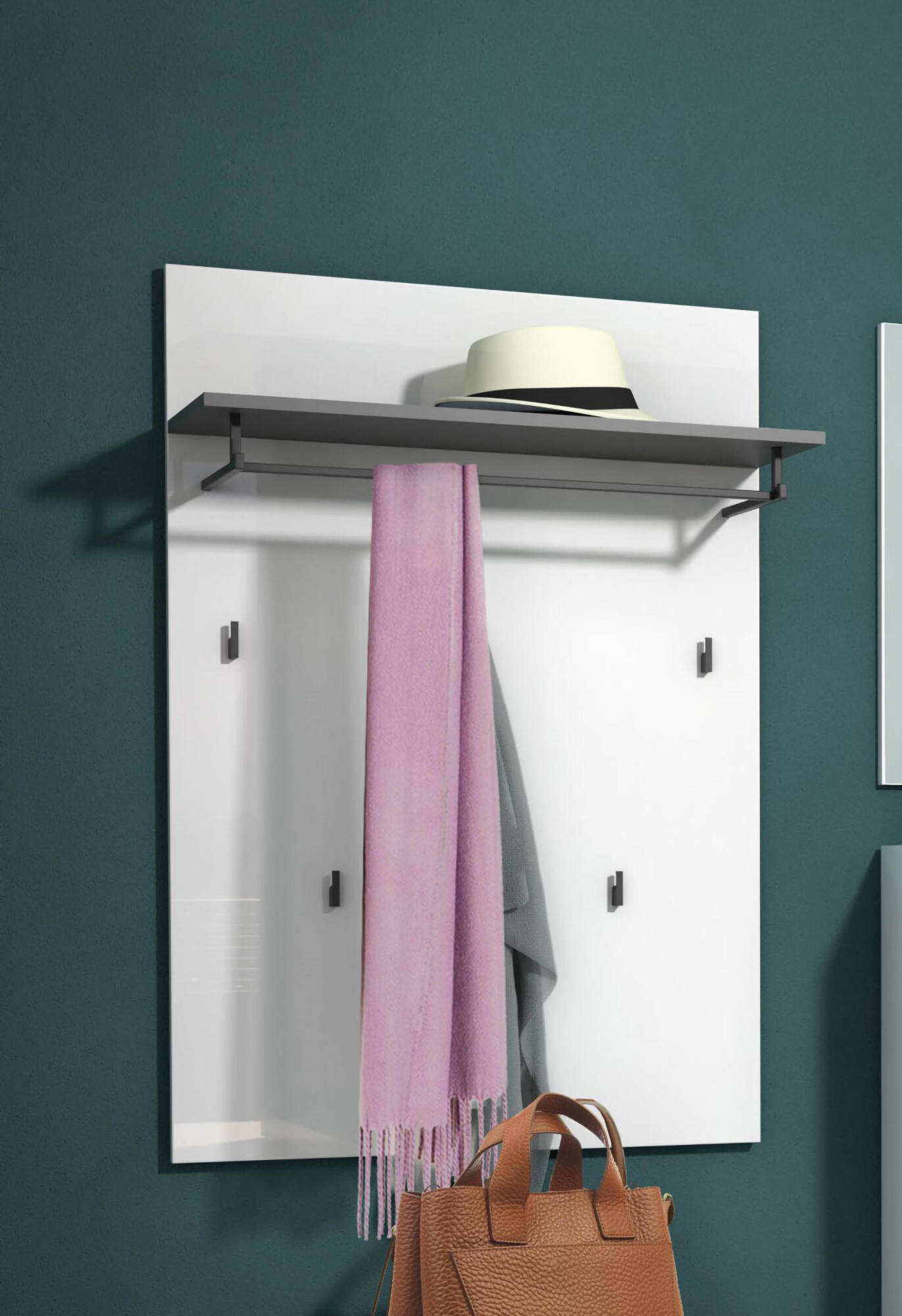 Image of Appendiabiti Flaviana, Attaccapanni, Portabiti multiuso, Appendiabiti da parete, Made in Italy, 80x25h115 cm, Bianco lucido e Antracite