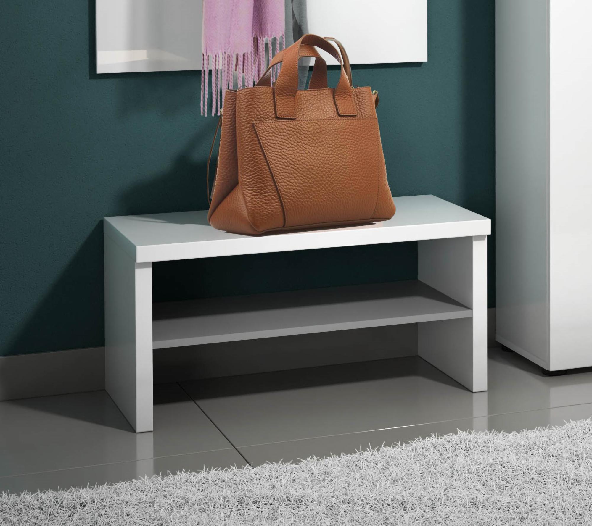 Mobile da ingresso Trivia, Entratina appendiabiti, Composizione per atrio, Consolle portaoggetti multifunzione, Made in Italy, 80x40h40 cm, Bianco lucido e Antracite