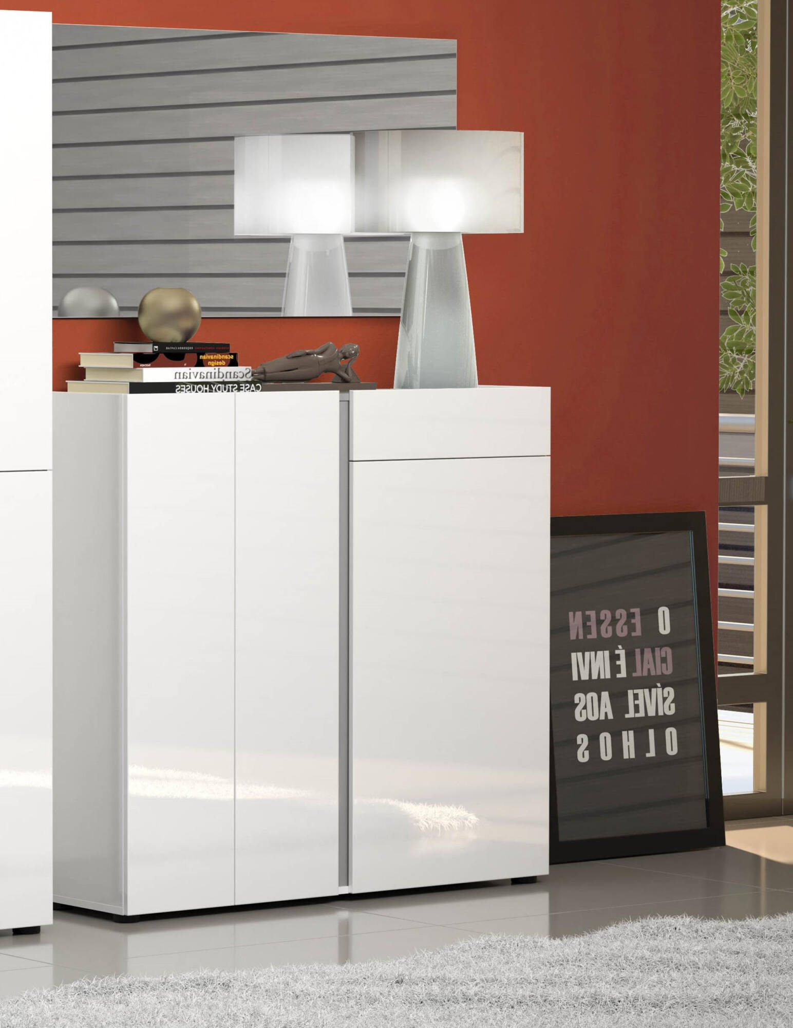 Scarpiera Ilda, Mobile portascarpe, Armadio da ingresso multiuso, Mobiletto per calzature, Made in Italy, 120x33h115 cm, Bianco lucido e Antracite