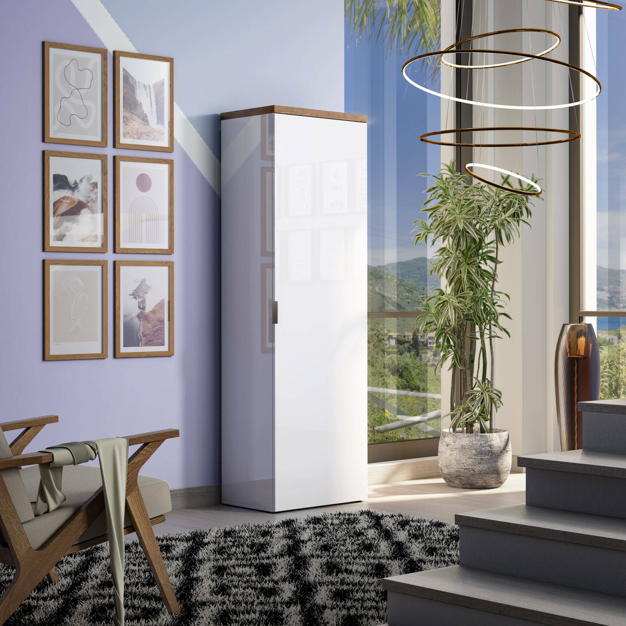 Armadio multiuso 1 anta Tani, Mobile multifunzionale, Mobiletto scarpiera, Guardaroba porta scarpe, Made in Italy, 60x40h190 cm, Bianco lucido e Rover