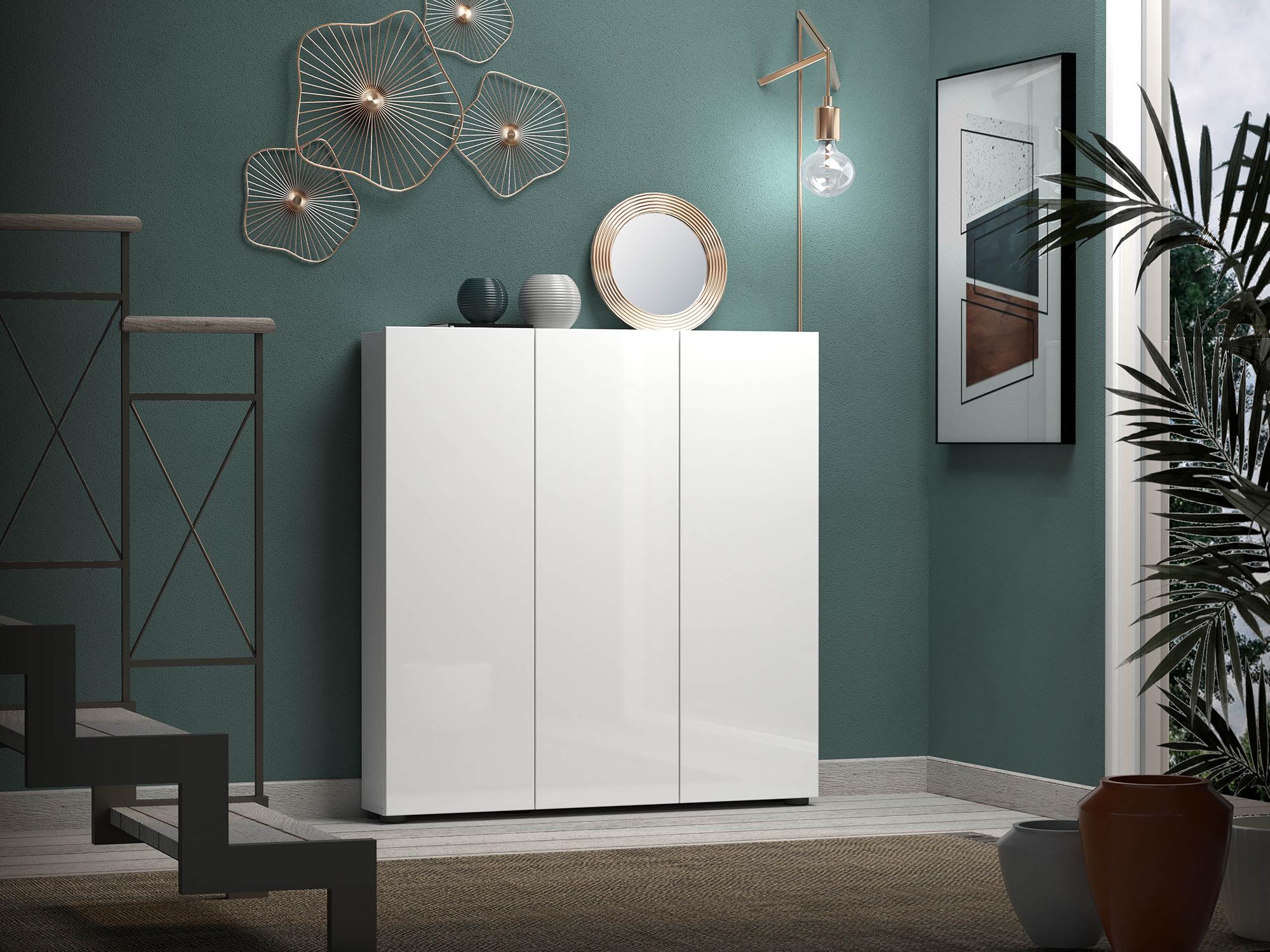 Armadio multiuso grande Onice, Mobile multifunzionale, Mobiletto scarpiera, Guardaroba porta scarpe, Made in Italy, 110x19h115 cm, Bianco lucido