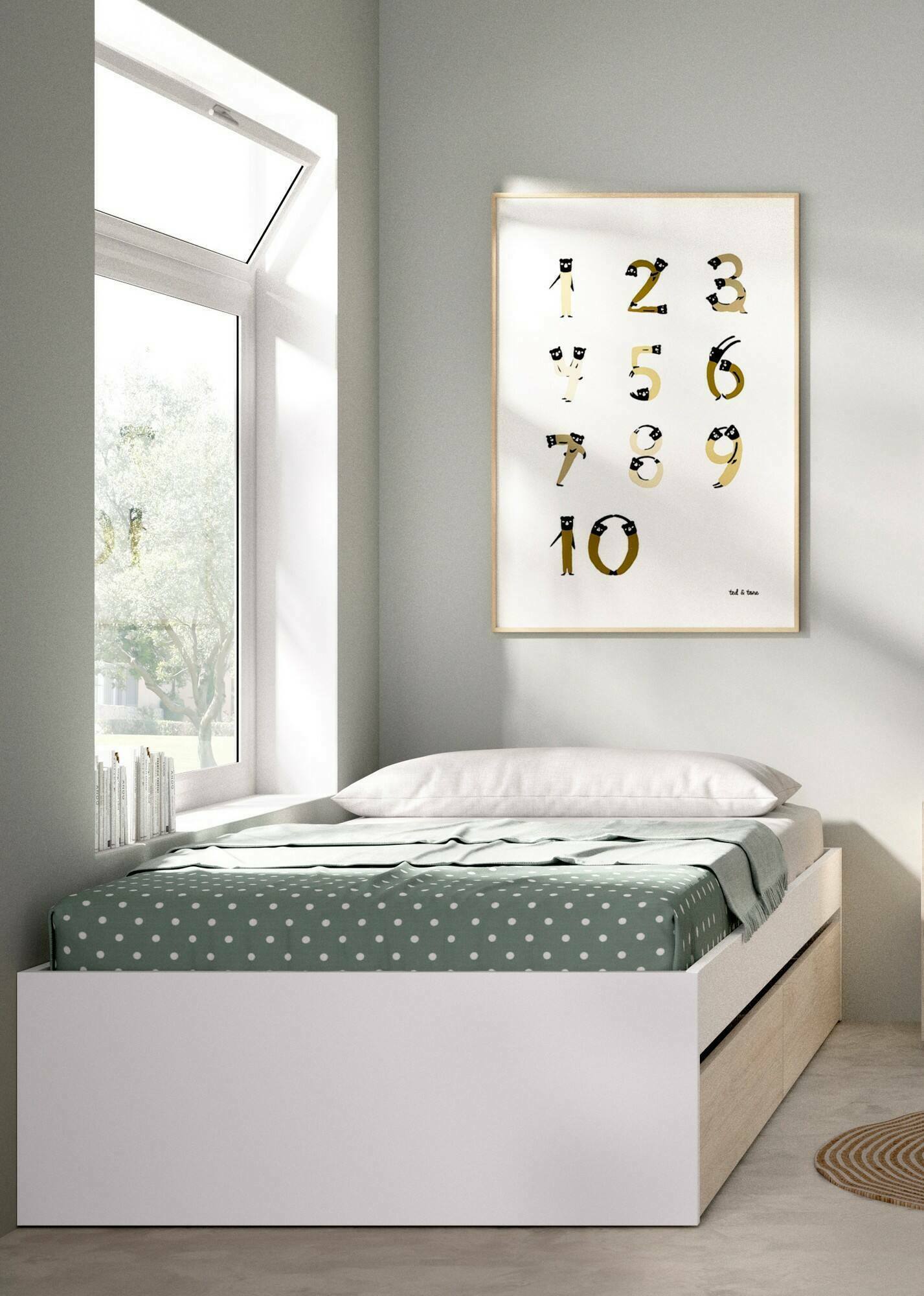 Letto singolo Neki, Sommier per camera da letto, Giroletto per stanza, Struttura porta materasso, 96x195 h40 cm, Bianco e Rovere