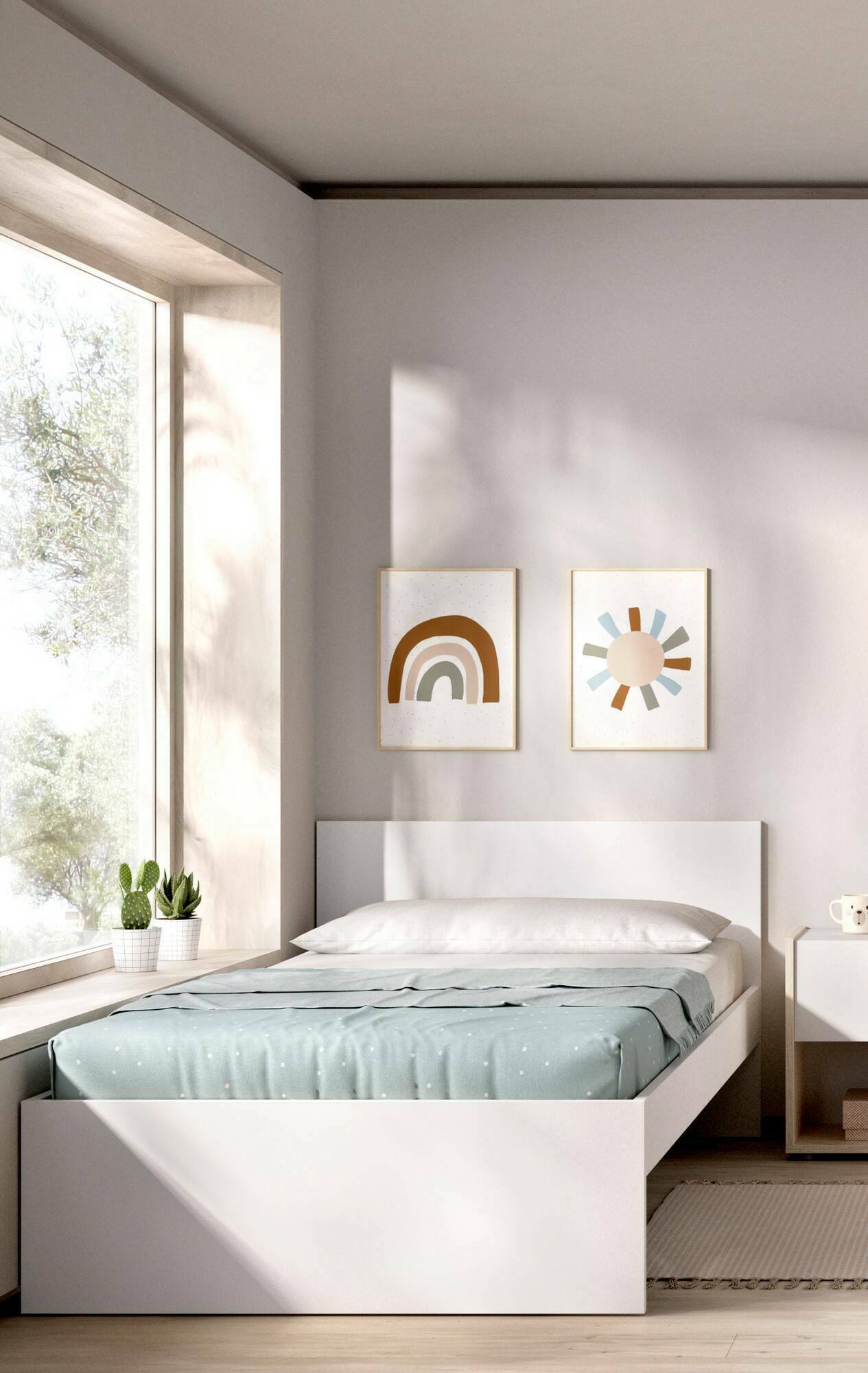 Letto singolo Haikui, Sommier per camera da letto, Giroletto per stanza, Struttura porta materasso, 96x195 h67 cm, Bianco
