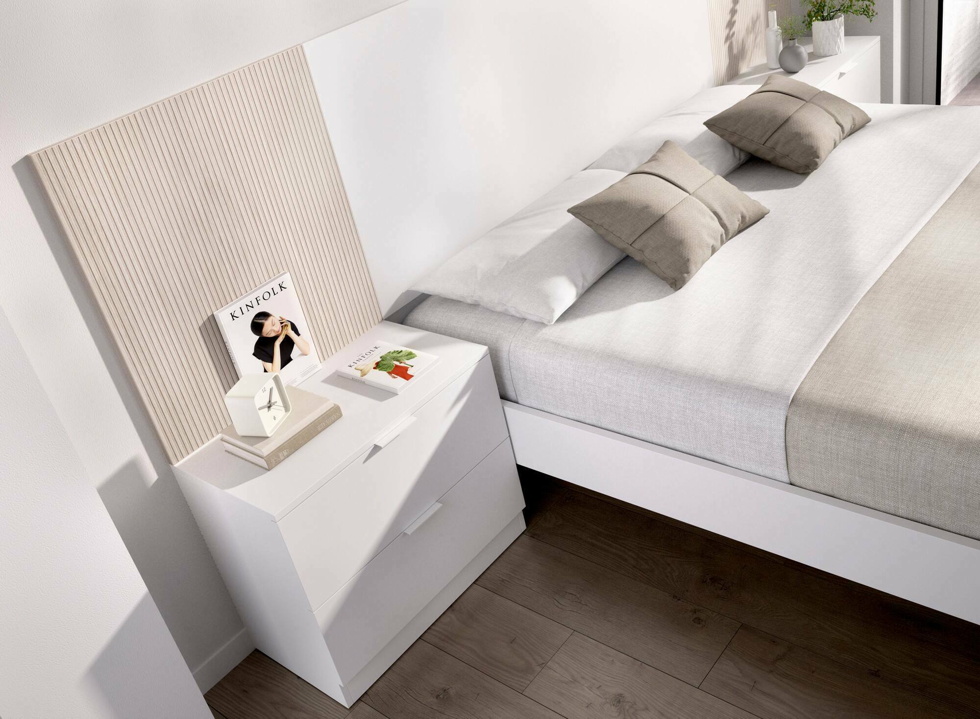 Comodino Banyan, Comò basso, Tavolino da notte, Mensola da letto, 50x34 h46 cm, Bianco