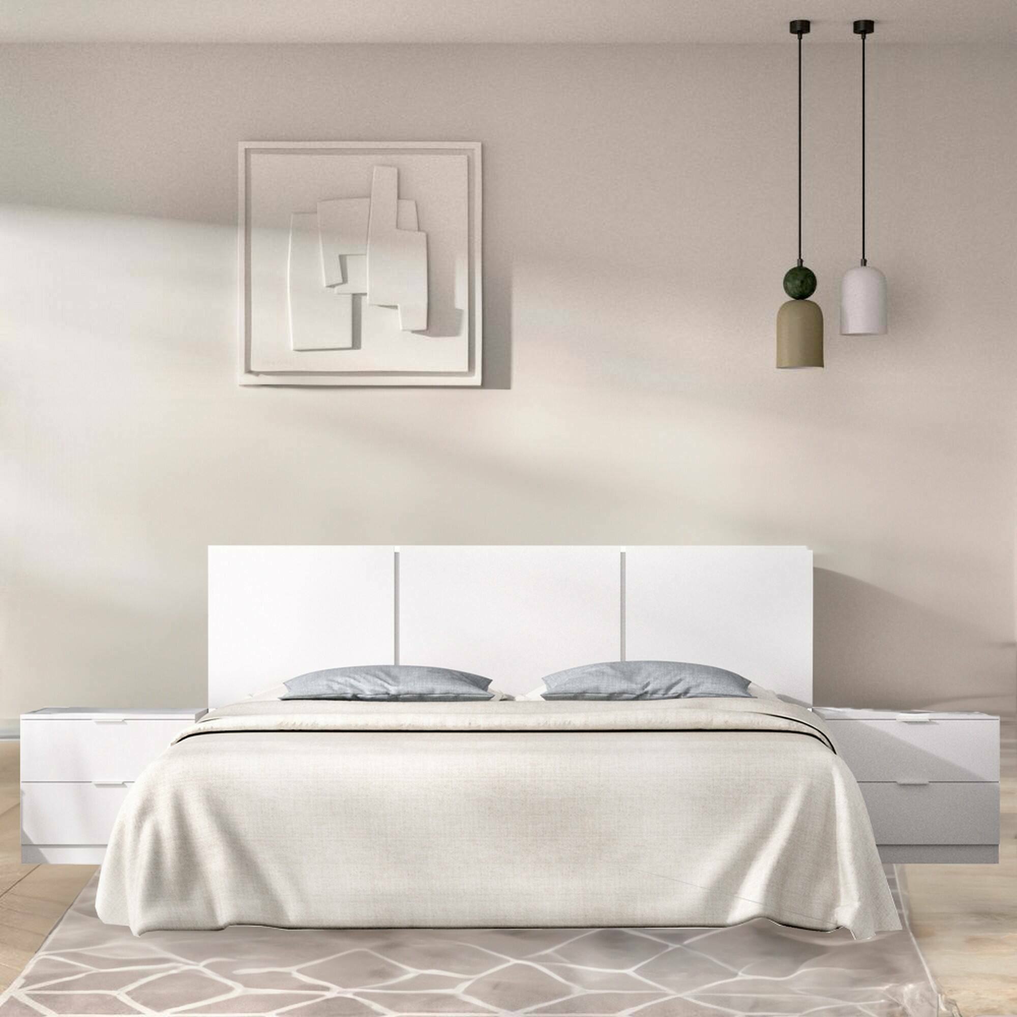 Testiera letto Oliwa, Spalliera, Testata per camera da letto, Poggiatesta, 257x34 h96 cm, Bianco