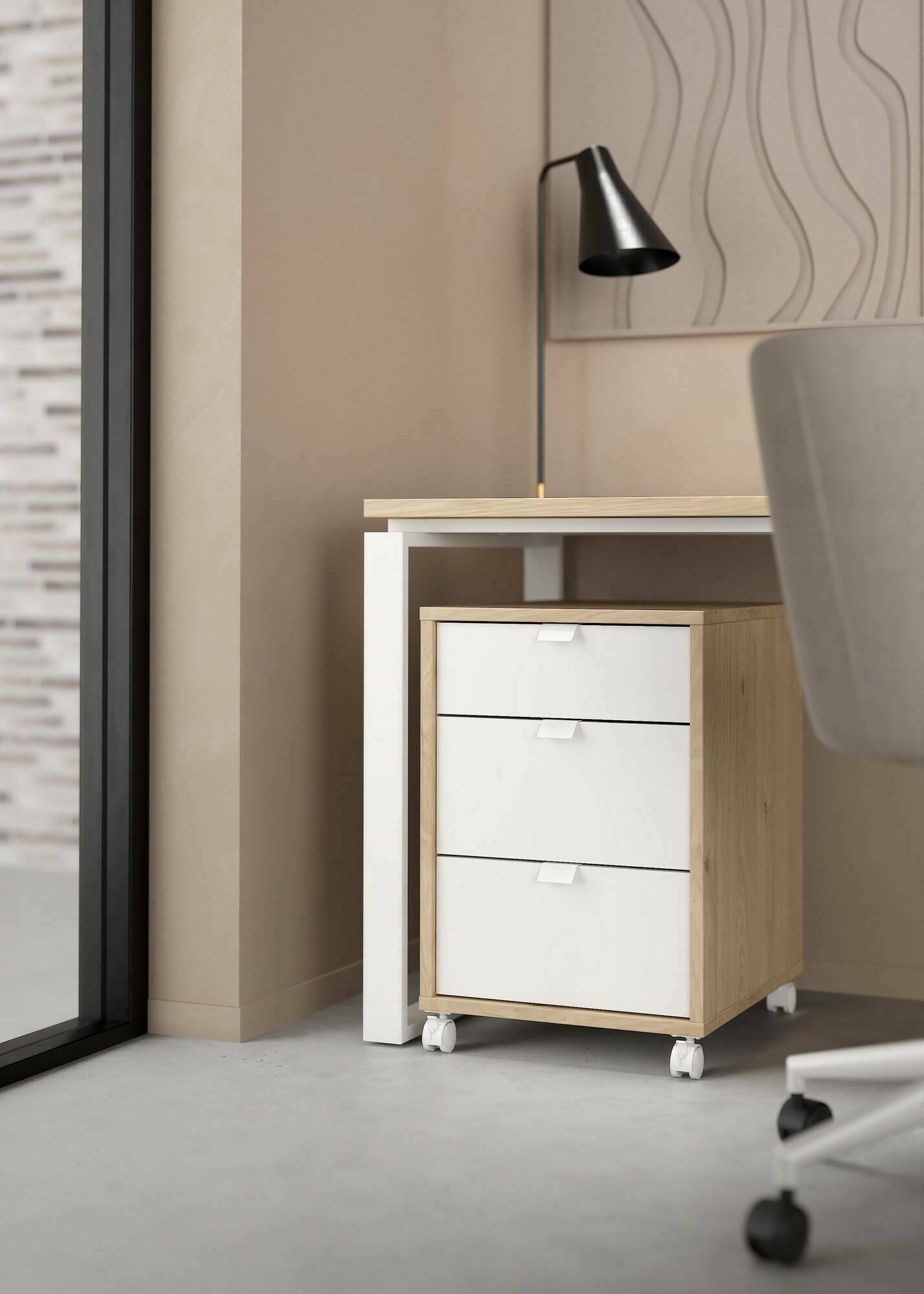 Cassettiera Agazzino, Settimino multiuso, Comò camera da letto, Mobile con cassetti, 48x41 h61 cm, Rovere e Bianco