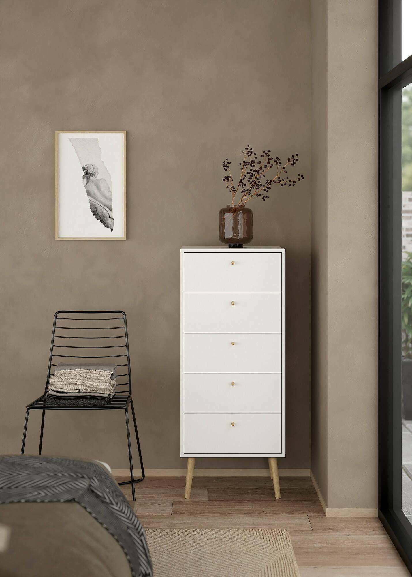 Cassettiera Yaounde, Settimino multiuso, Comò camera da letto, Mobile con cassetti, 50x39 h120 cm, Bianco