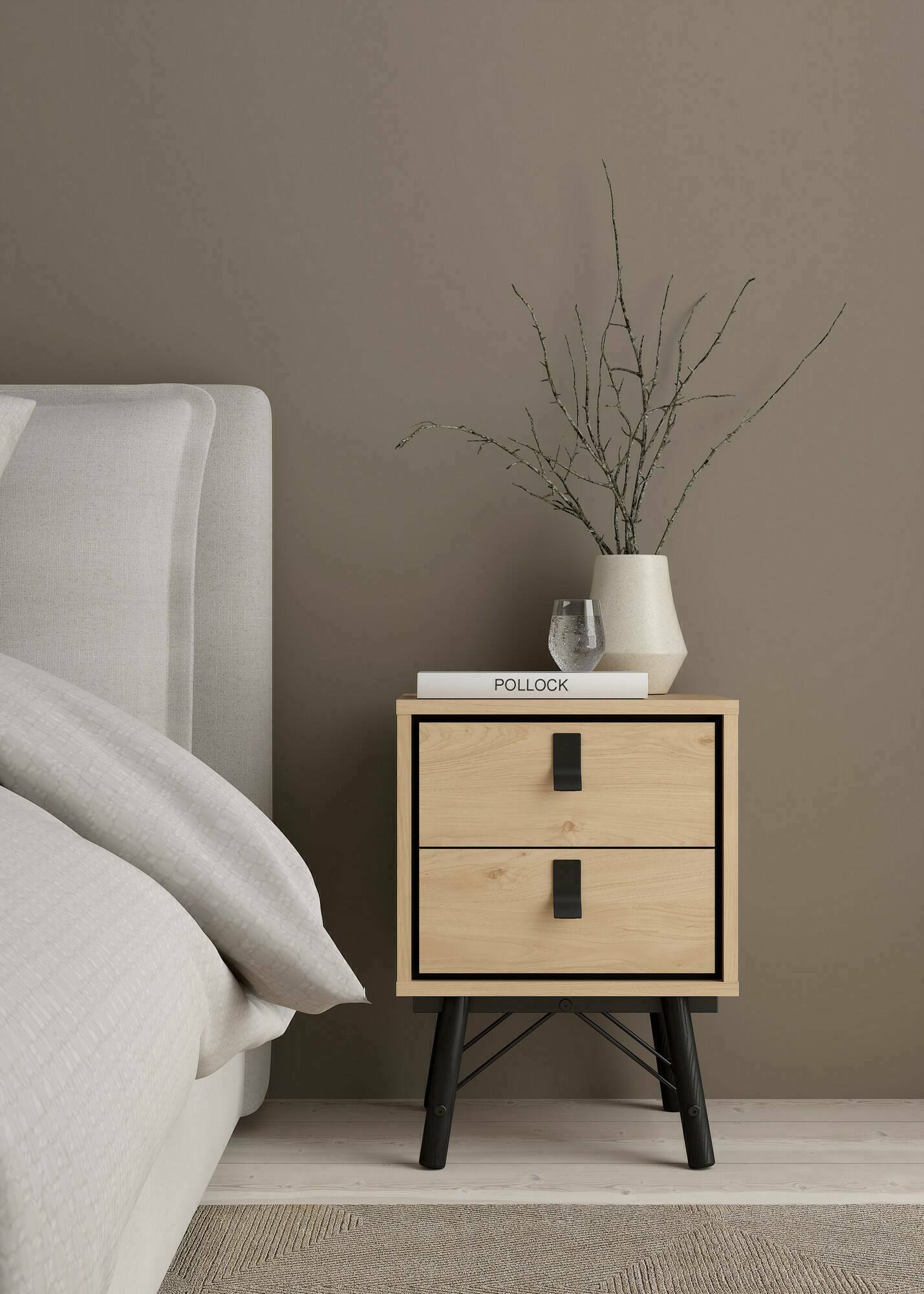 Comodino Jean, Comò basso, Tavolino da notte, Mensola da letto, 43x40 h60 cm, Rovere