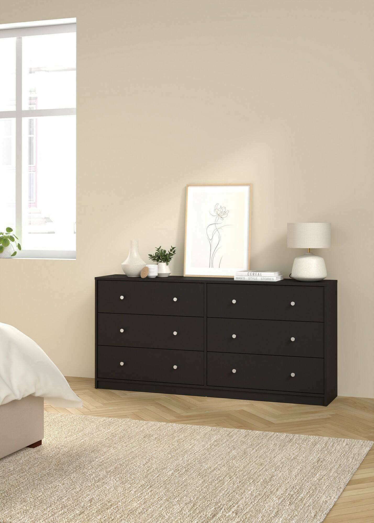 Credenza Rick, Buffet da soggiorno, Madia da salotto, Dispensa da cucina, 143x30 h68 cm, Nero