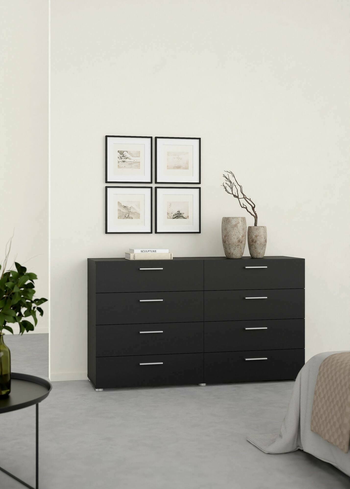 Credenza Phethai, Buffet da soggiorno, Madia da salotto, Dispensa da cucina, 140x40 h82 cm, Nero