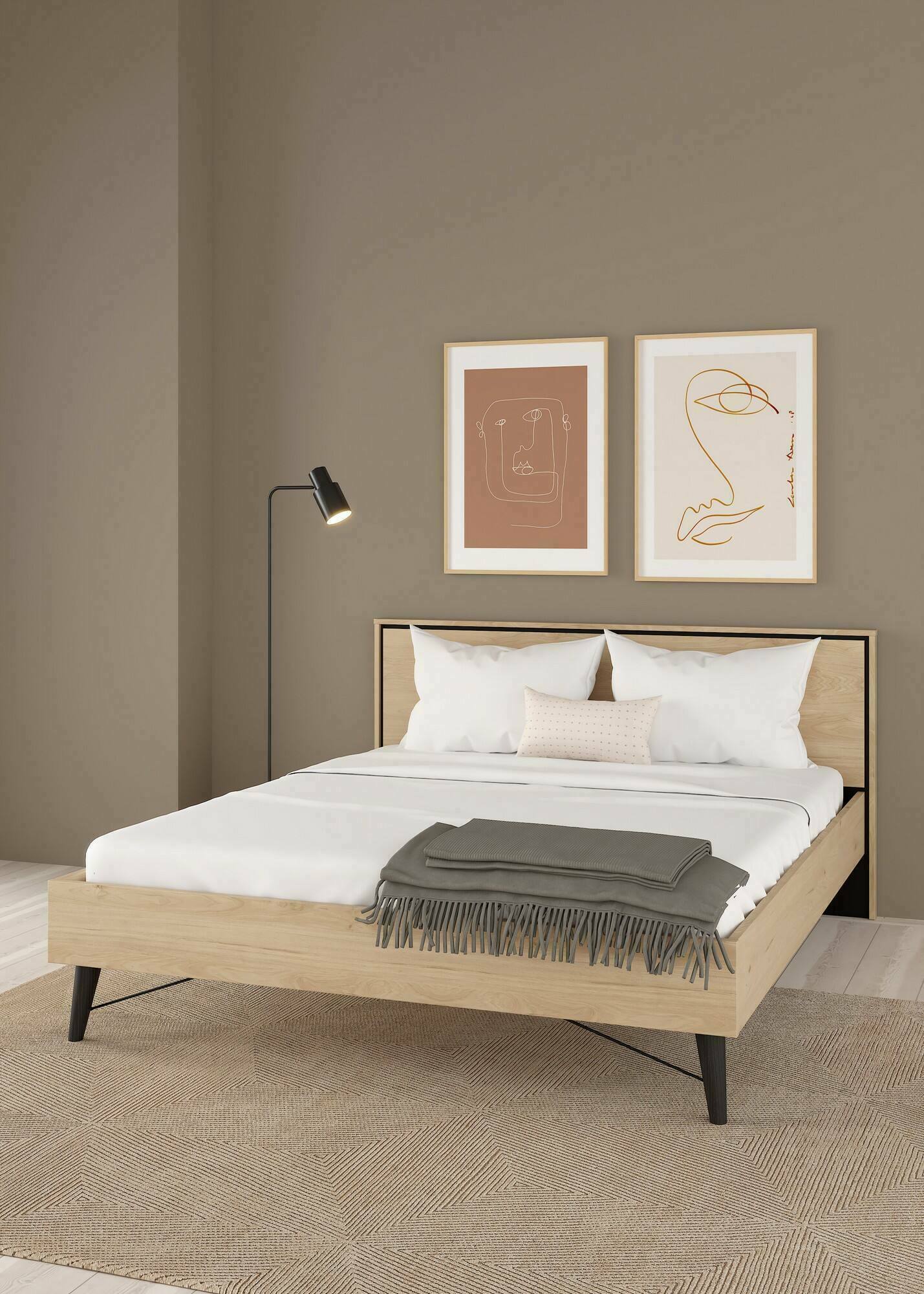 Letto matrimoniale Marche, Sommier per camera da letto, Giroletto per stanza, Struttura porta materasso, 207x173 h91 cm, Rovere