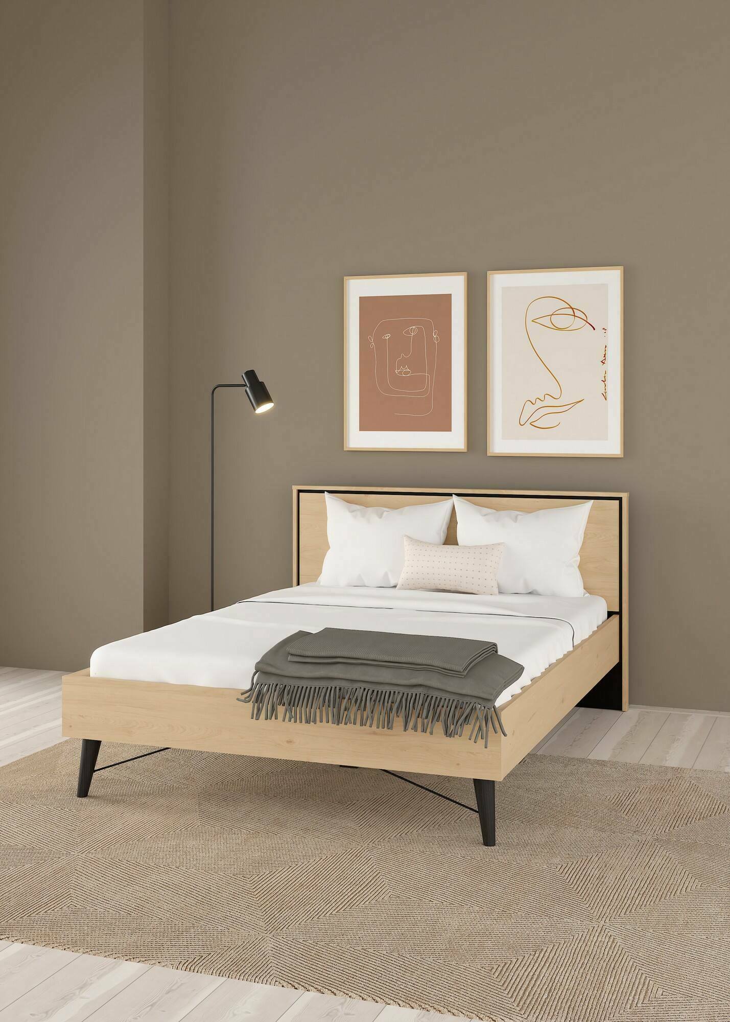 Image of Letto piazza e mezza Elida, Sommier per camera da letto, Giroletto per stanza, Struttura porta materasso, 206x153 h91 cm, Rovere