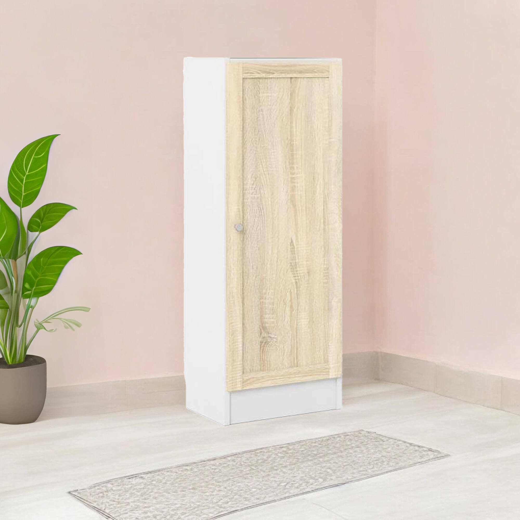 Scarpiera Amedee, Mobile portascarpe, Armadio da ingresso multiuso, Mobiletto per calzature, 41x28 h107 cm, Bianco e Quercia