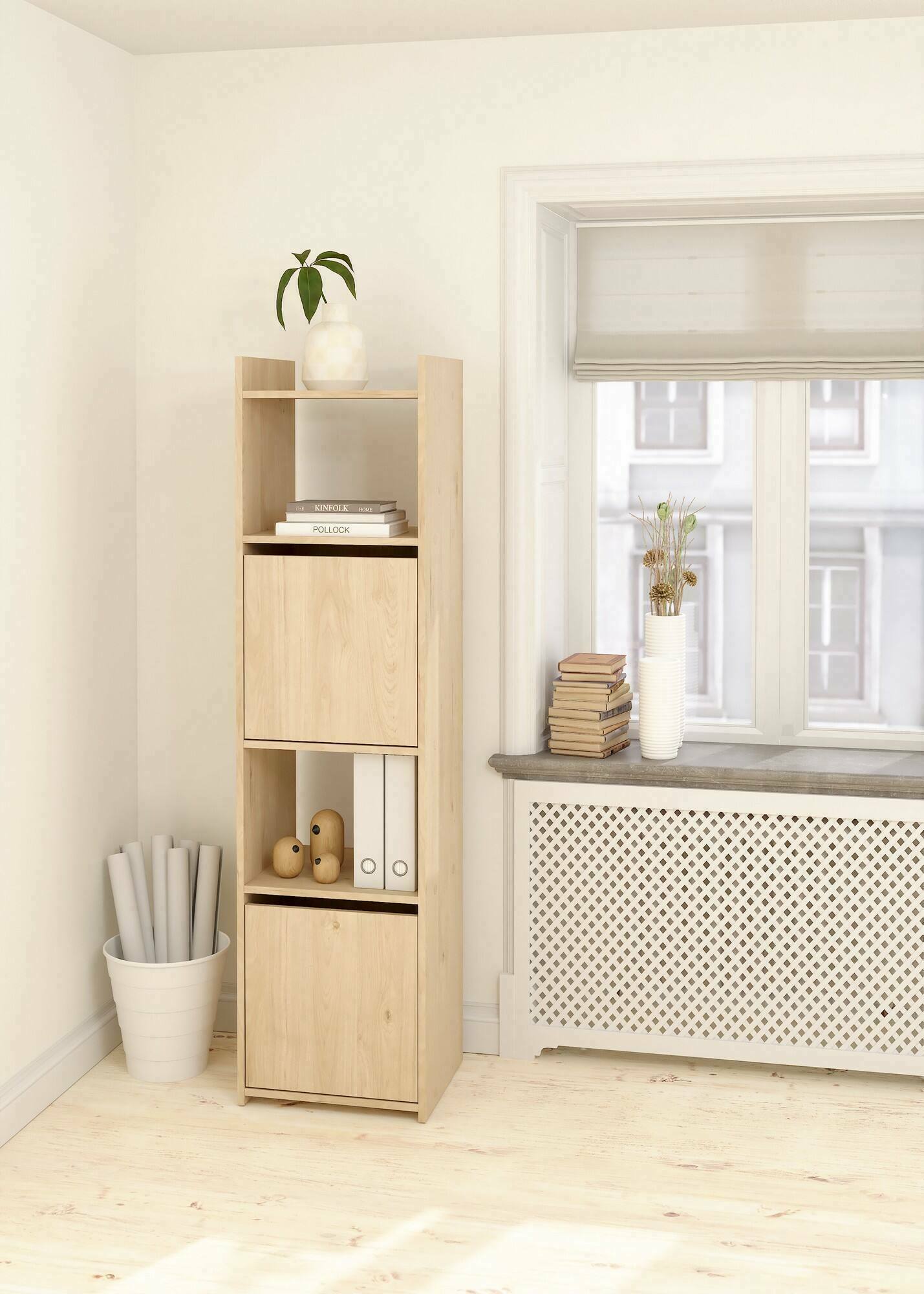 Libreria Julien, Scaffale da ufficio, Mobile portalibri, Biblioteca, 40x34 h155 cm, Rovere