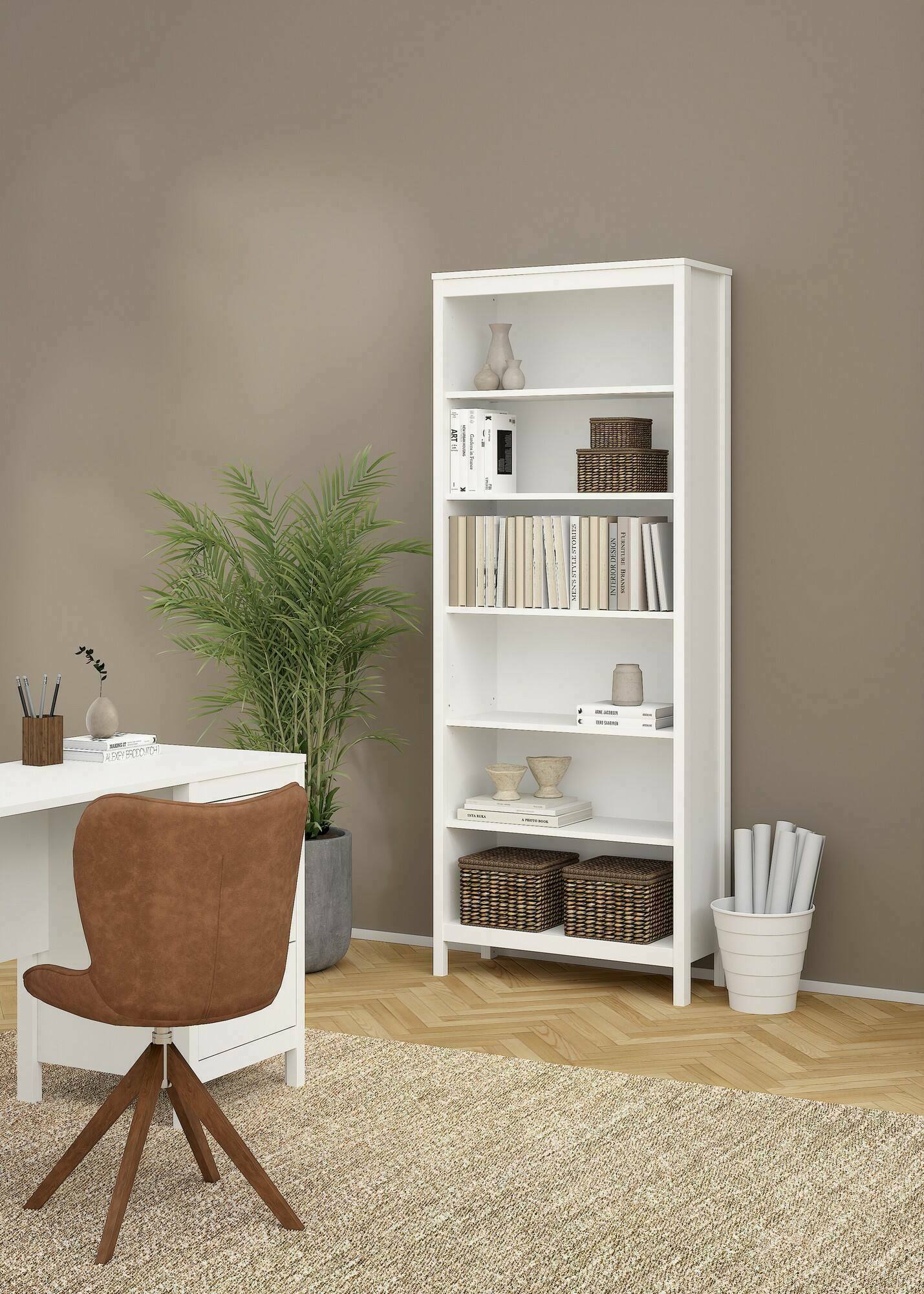 Libreria Sinlaku, Scaffale da ufficio, Mobile portalibri, Biblioteca, 78x33 h199 cm, Bianco