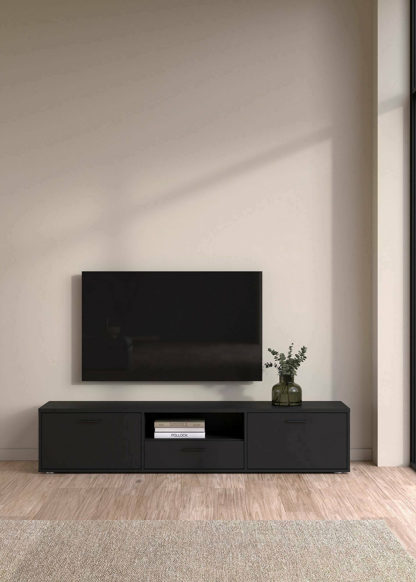 Mobile porta TV Giaele, Credenza da soggiorno, Armadio basso per TV, Base parete attrezzata, 177x40 h38 cm, Nero