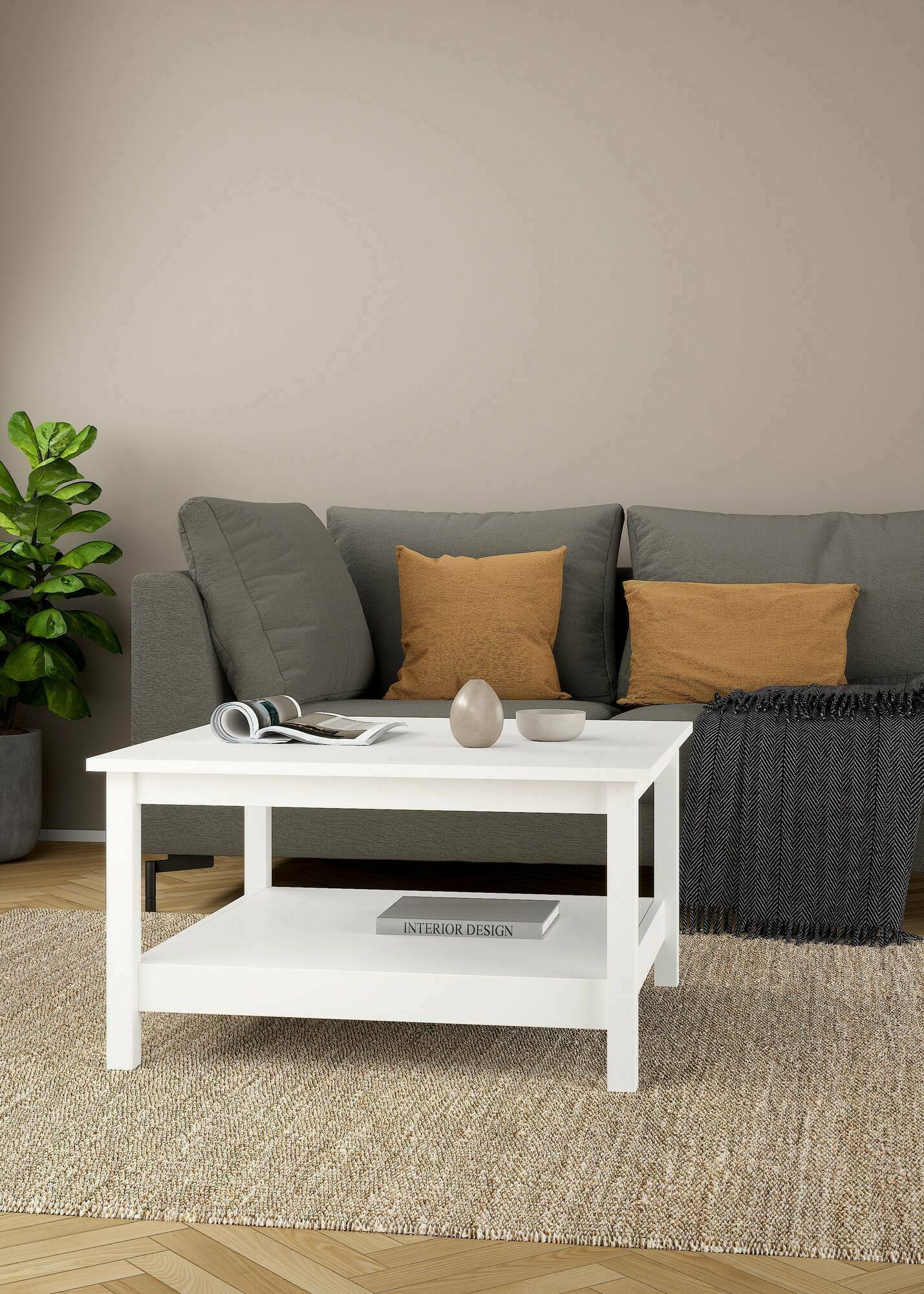 Tavolino da salotto Casato, Tavolo basso da caffè, Portariviste per divano, Ripiano da soggiorno, 81x81 h45 cm, Bianco