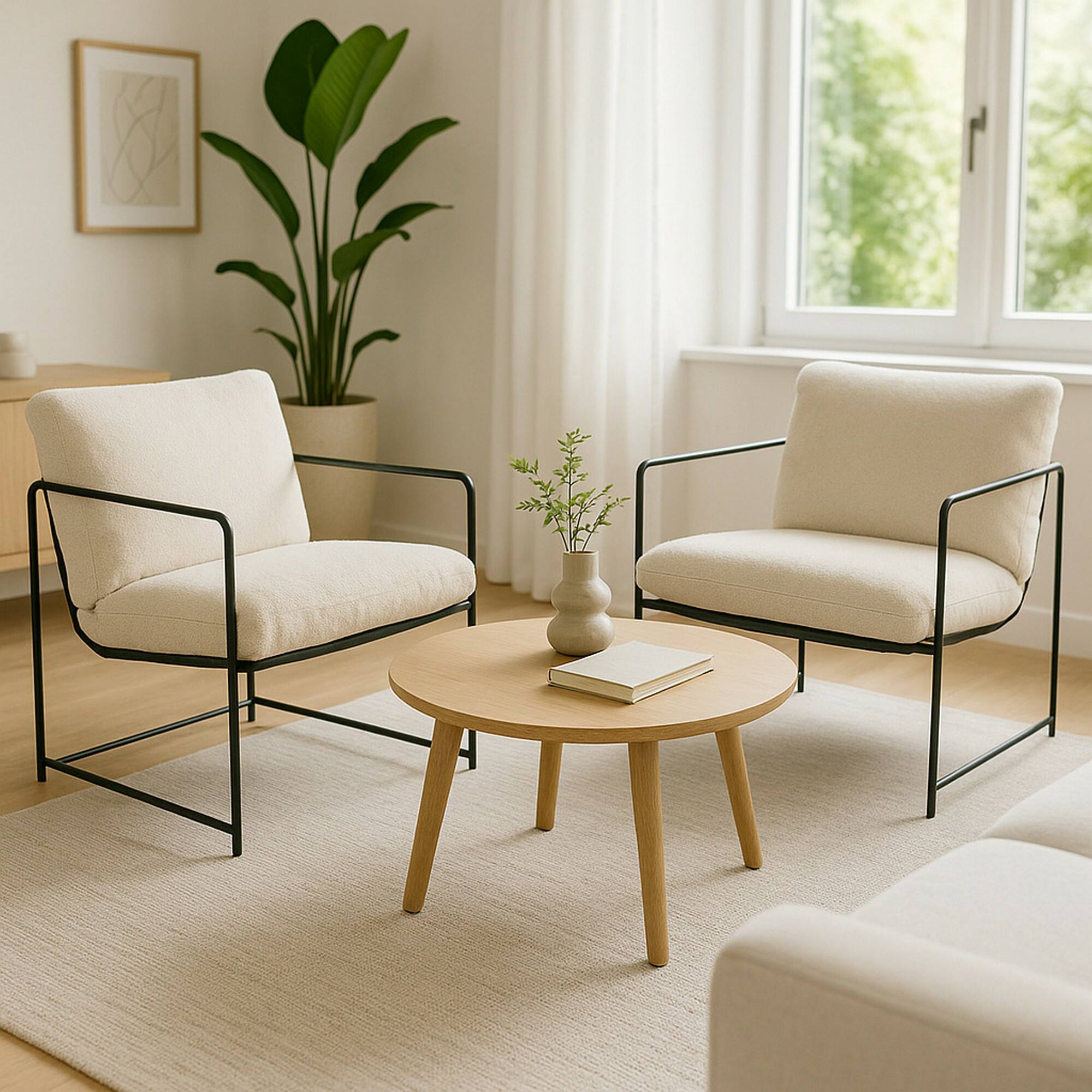 Set di 2 poltrone Appare, Poltrona rivestita in tessuto bouclé, Sedia imbottita, Seduta con braccioli in metallo, 61x67h75 cm, Beige