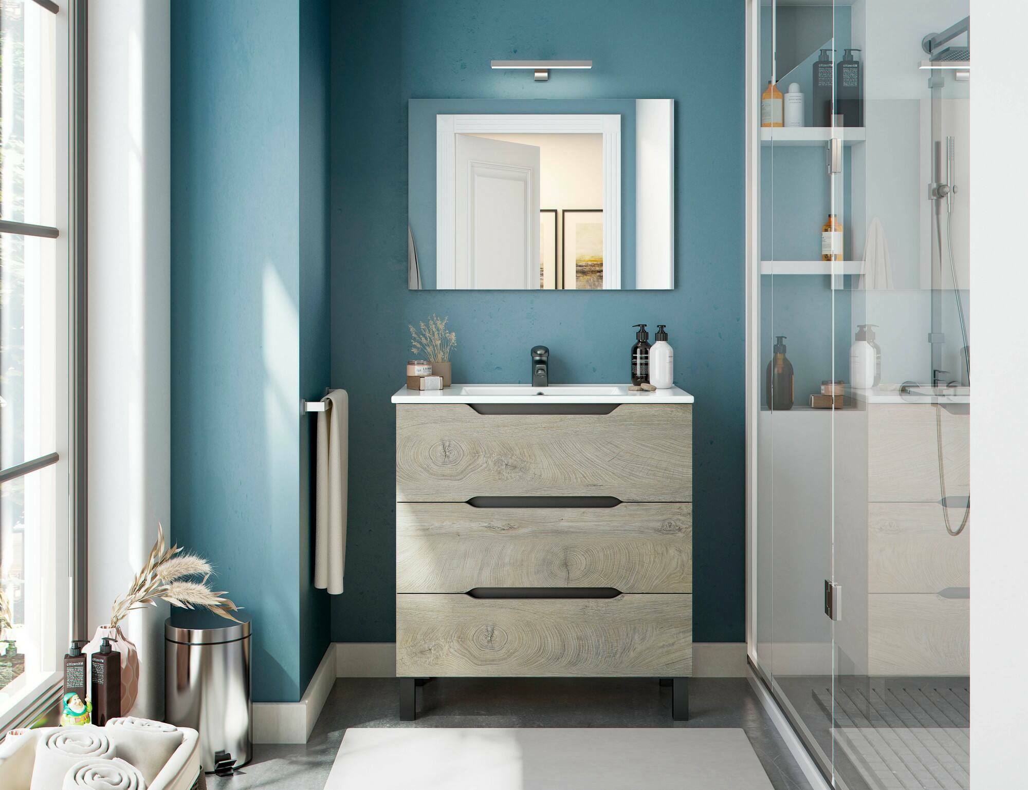 Mobile sottolavabo Dianmu, Mobiletto da bagno, Contenitore porta lavabo, Armadio per lavandino, 80x45 h86 cm, Antracite e Rovere