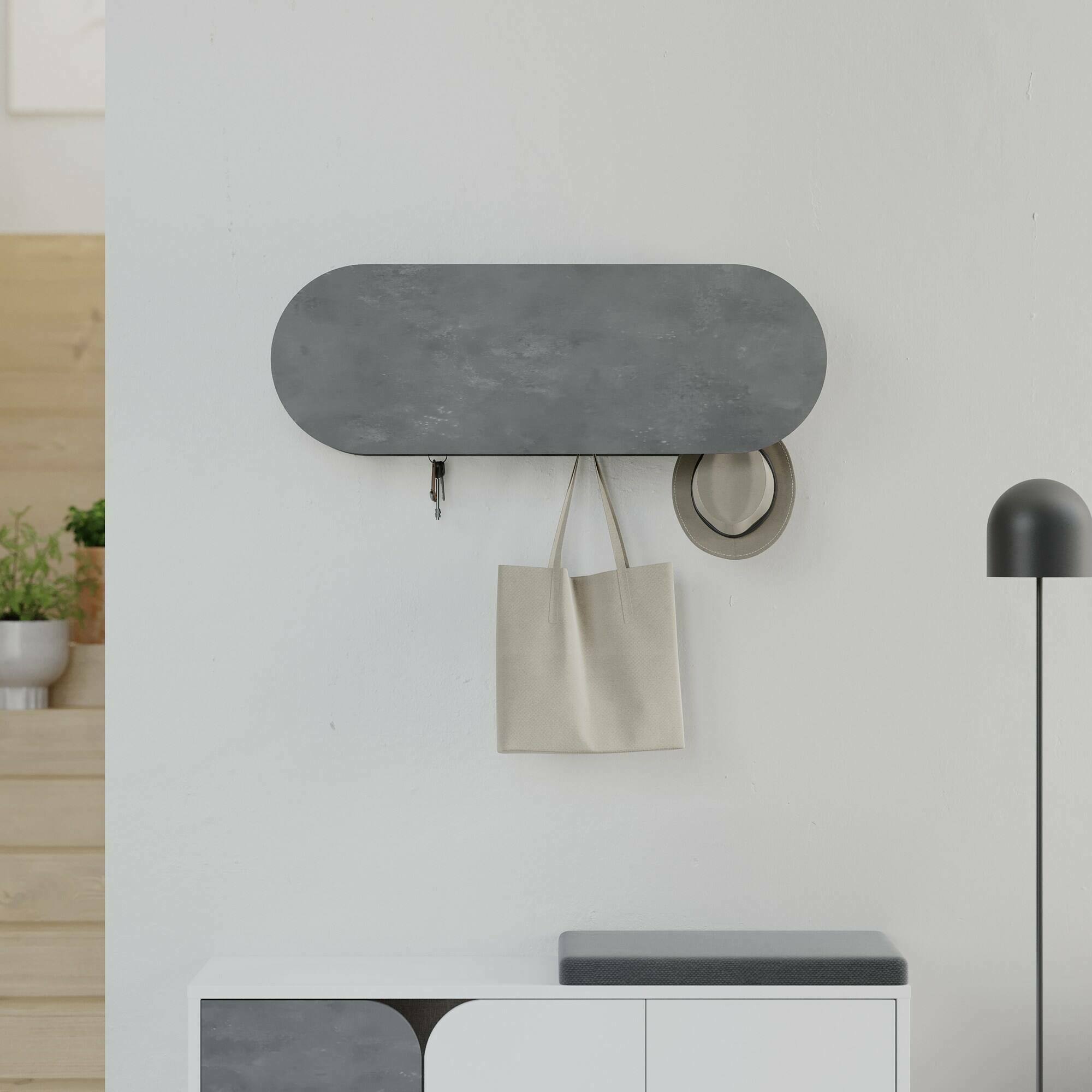 Image of Appendiabiti Terry, Attaccapanni, Portabiti multiuso, Appendiabiti da parete, 84x16 h29 cm, Grigio