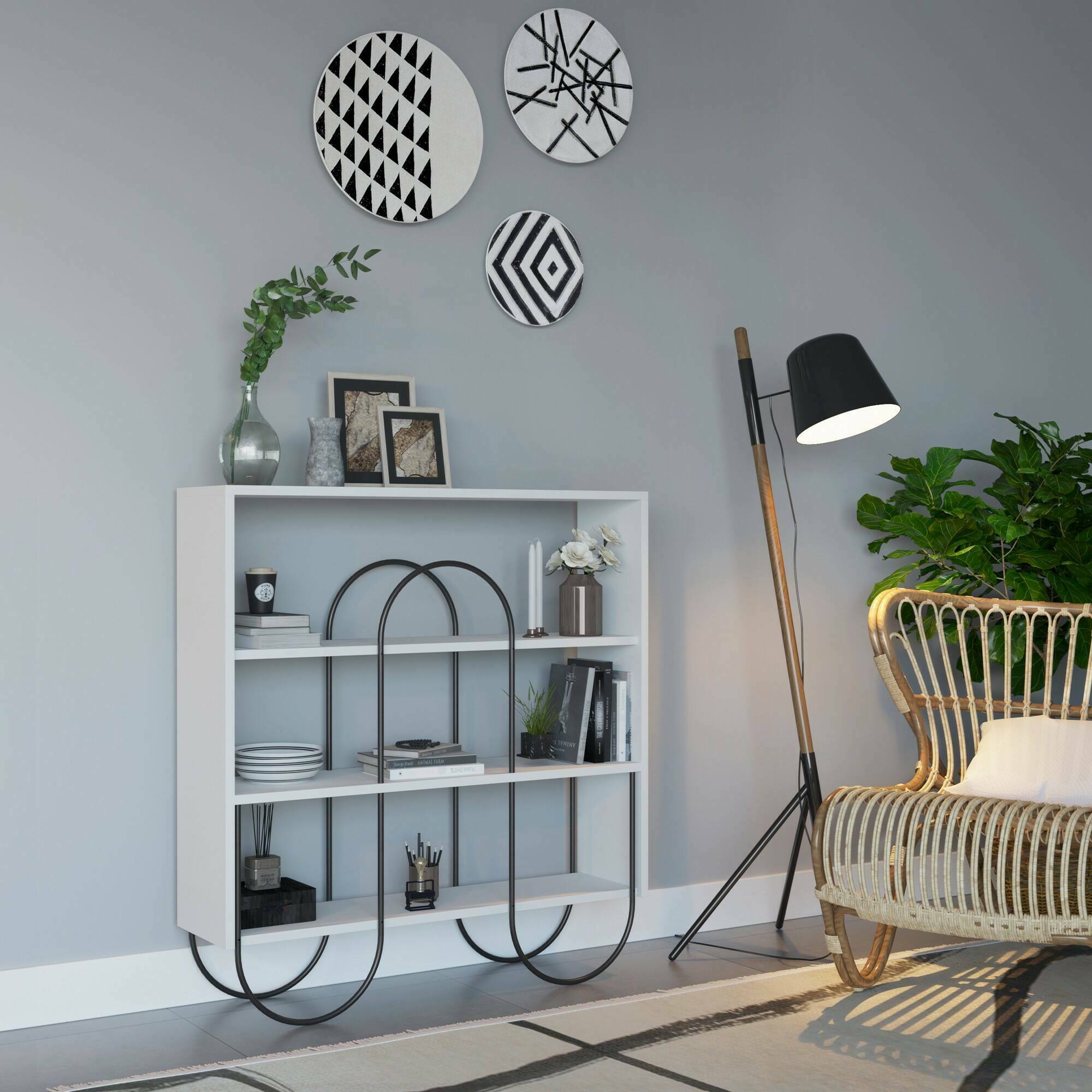 Libreria Otis, Scaffale da ufficio, Mobile portalibri, Biblioteca, 96x26 h99 cm, Bianco