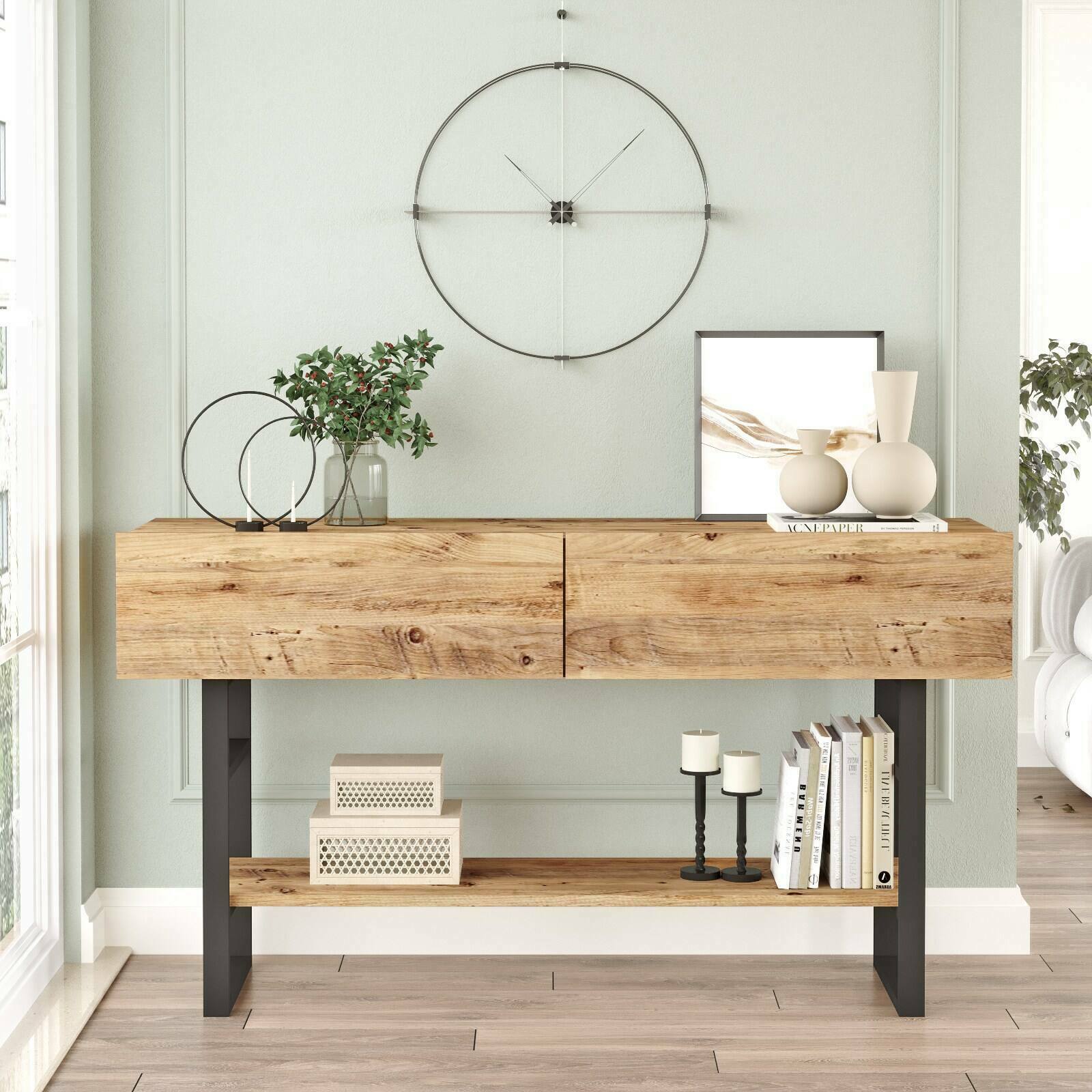 Credenza Allein, Buffet da soggiorno, Madia da salotto, Dispensa da cucina, 139x43 h76 cm, Quercia