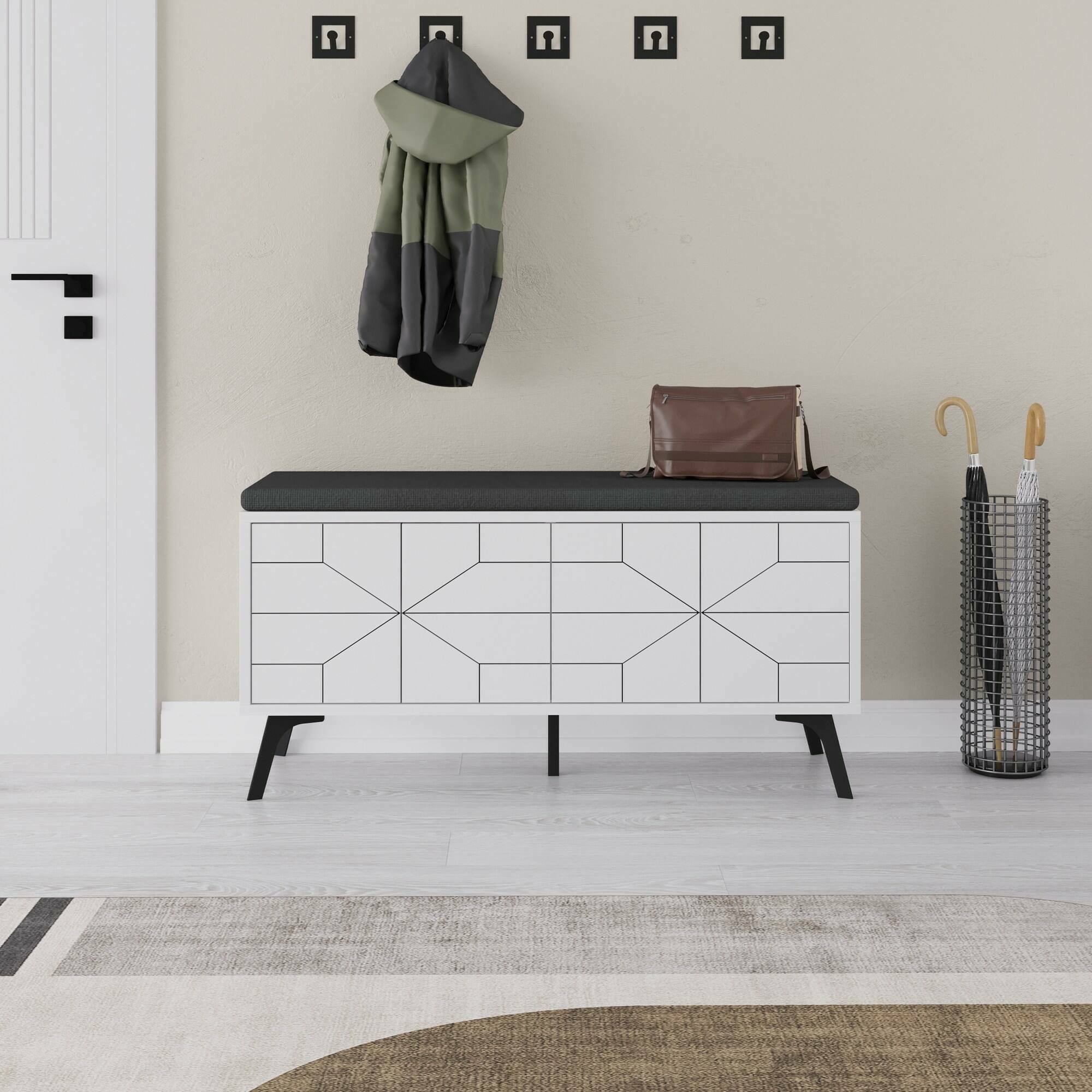 Scarpiera Velma, Mobile portascarpe, Armadio da ingresso multiuso, Mobiletto per calzature, 107x35 h55 cm, Bianco