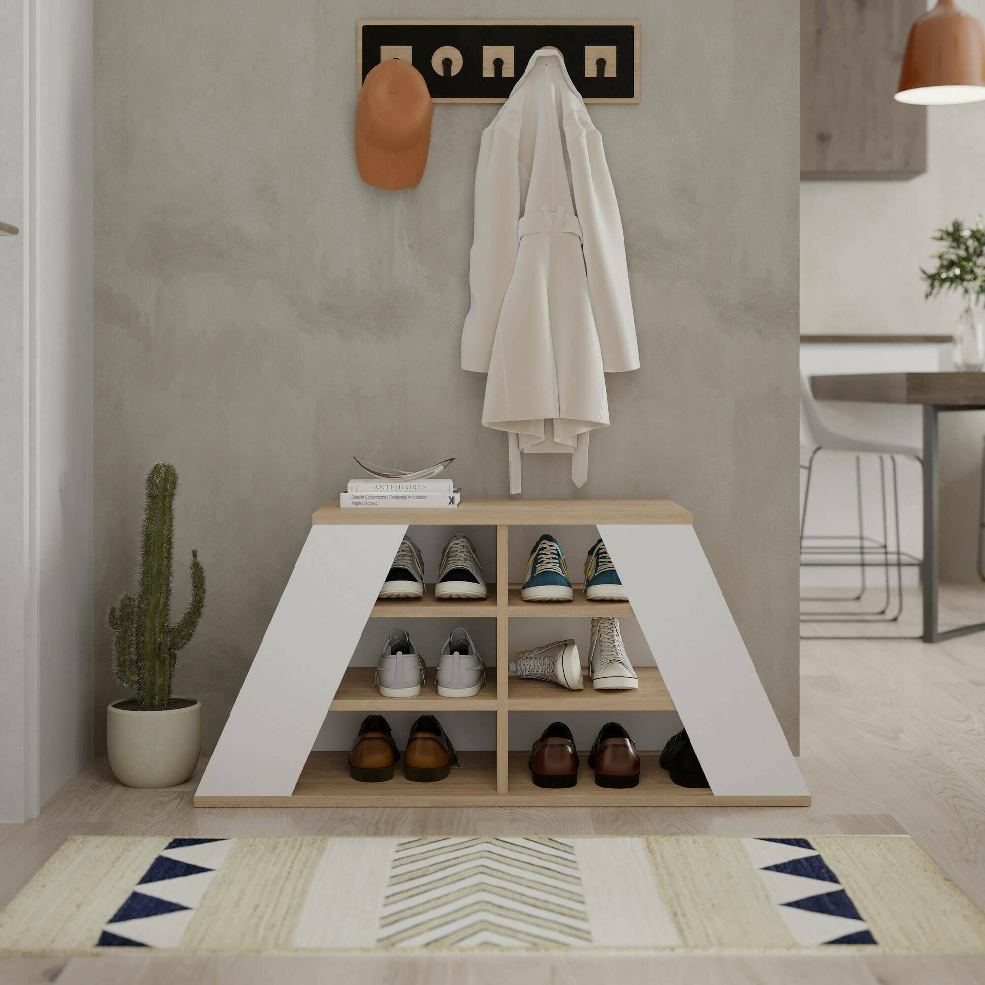 Scarpiera Zungri, Mobile portascarpe, Armadio da ingresso multiuso, Mobiletto per calzature, 106x38 h50 cm, Quercia e Bianco