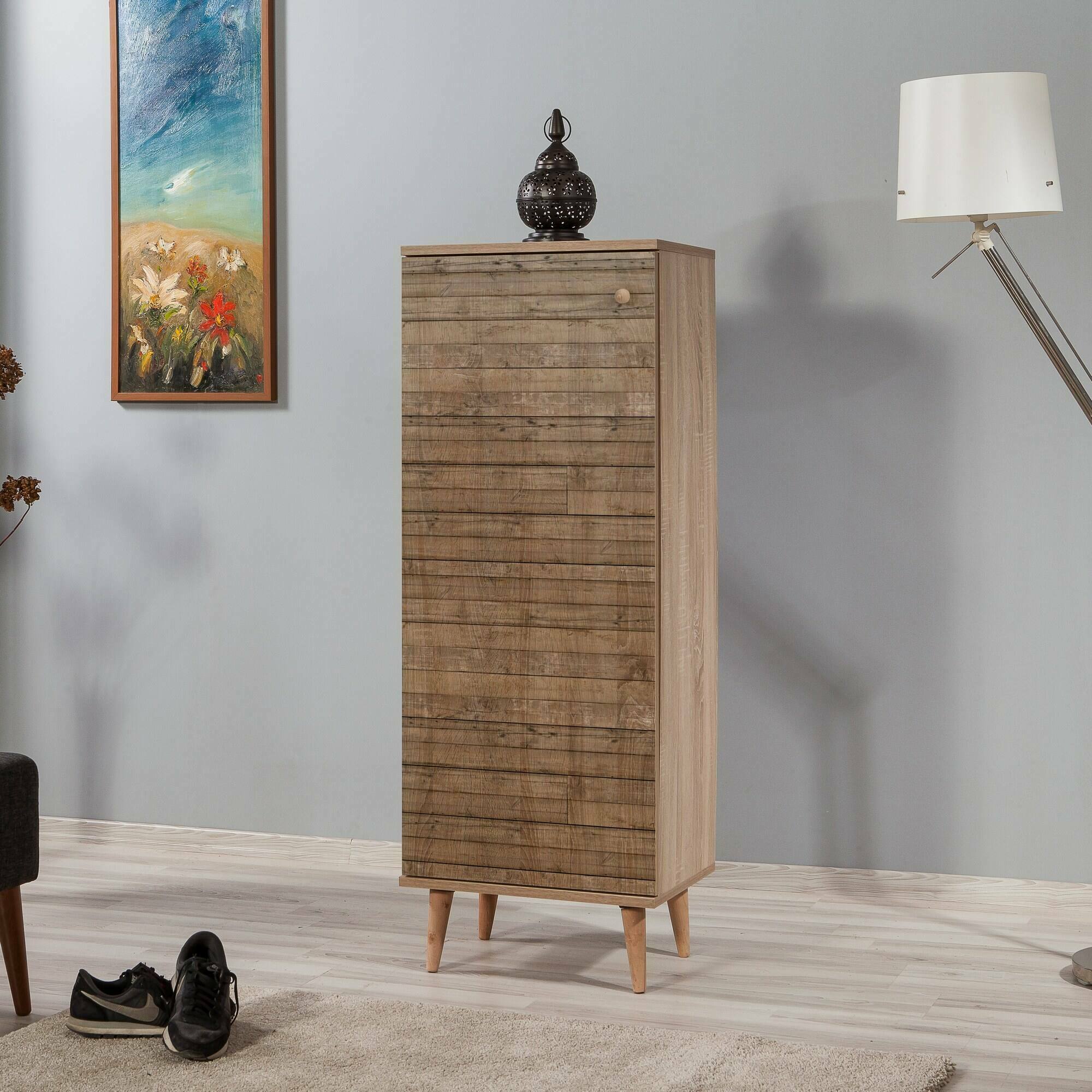 Scarpiera Dacrydium, Mobile portascarpe, Armadio da ingresso multiuso, Mobiletto per calzature, 50x38 h135 cm, Quercia