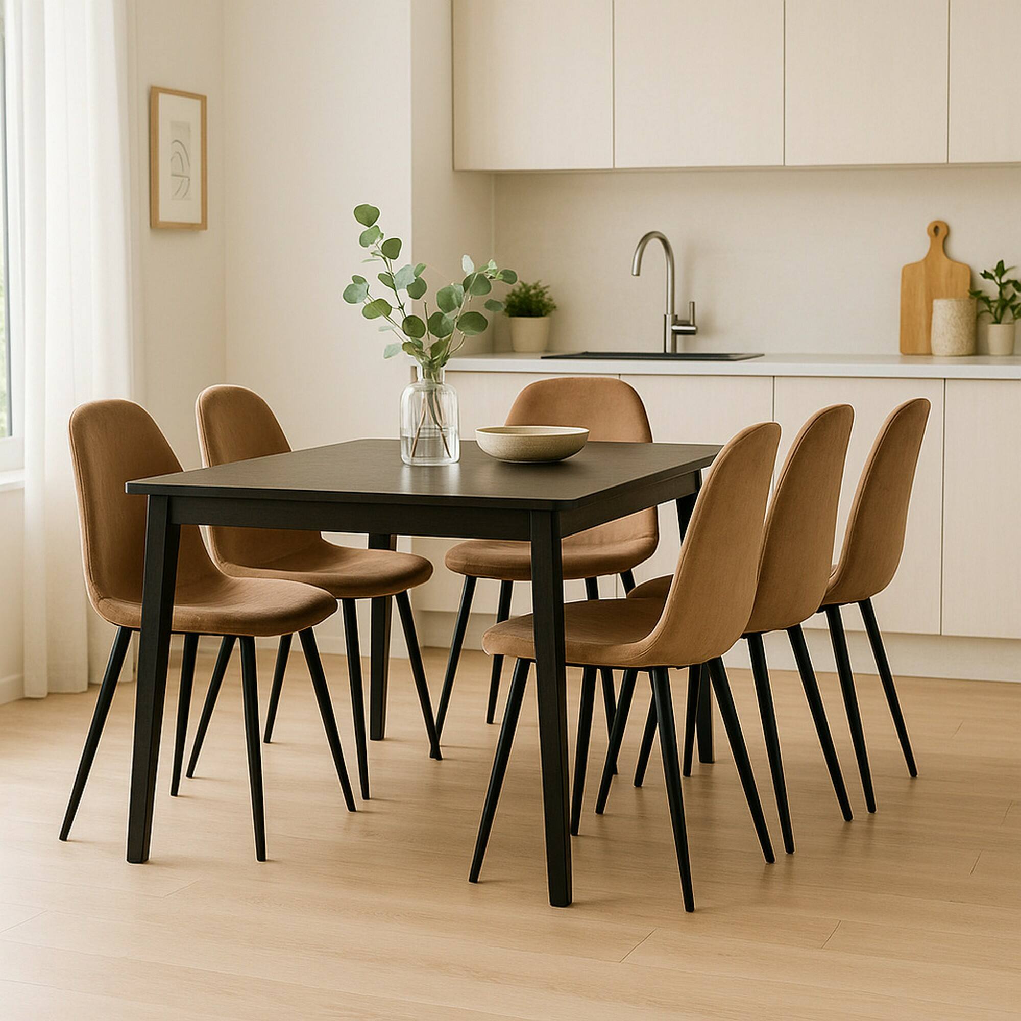 Set di 6 sedie Arter, Poltrona rivestita in velluto, Sedia da pranzo imbottita, Seduta per riunioni, 45x56h87 cm, Beige