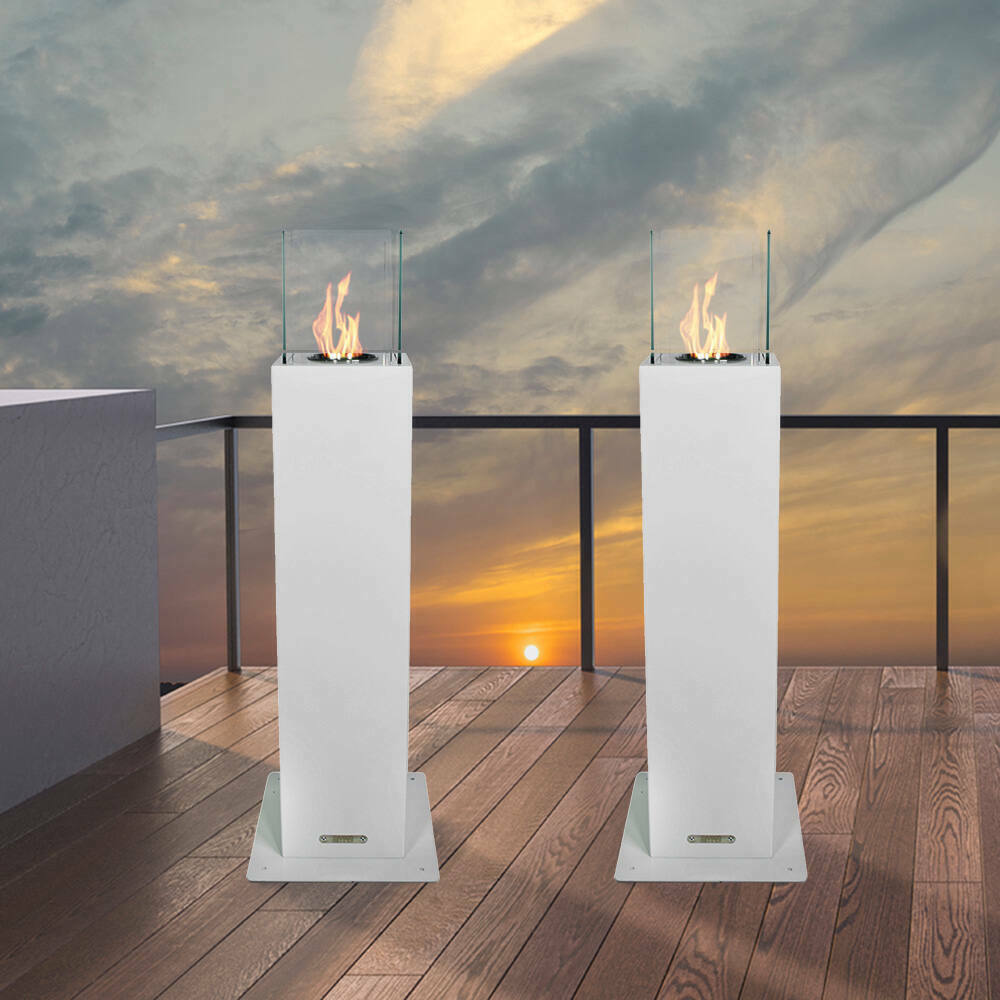 Image of Camino a bioetanolo Jakarta, Caminetto ecologico, Focolare senza fumo, Riscaldatore ad etanolo, Made in Italy, 20x20 h110 cm, Bianco