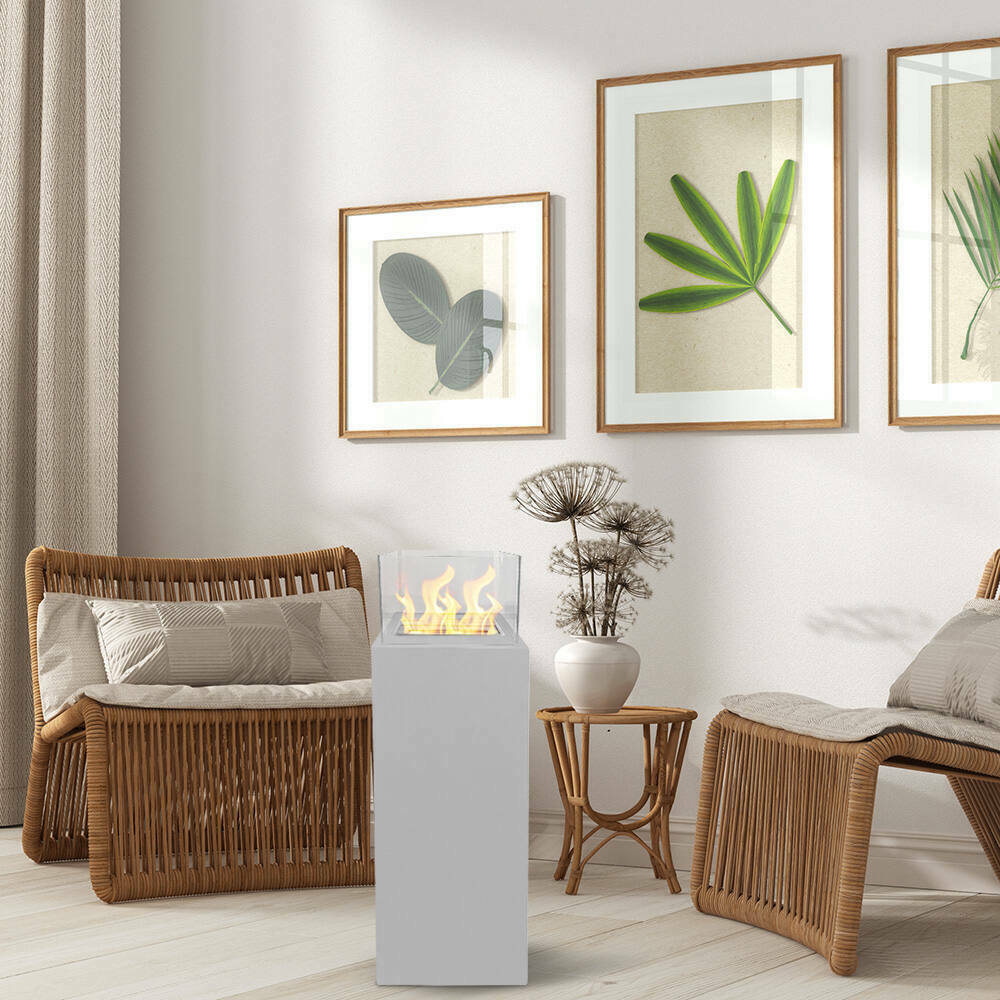 Image of Camino a bioetanolo Airasca, Caminetto ecologico, Focolare senza fumo, Riscaldatore ad etanolo, Made in Italy, 40x40 h115 cm, Bianco