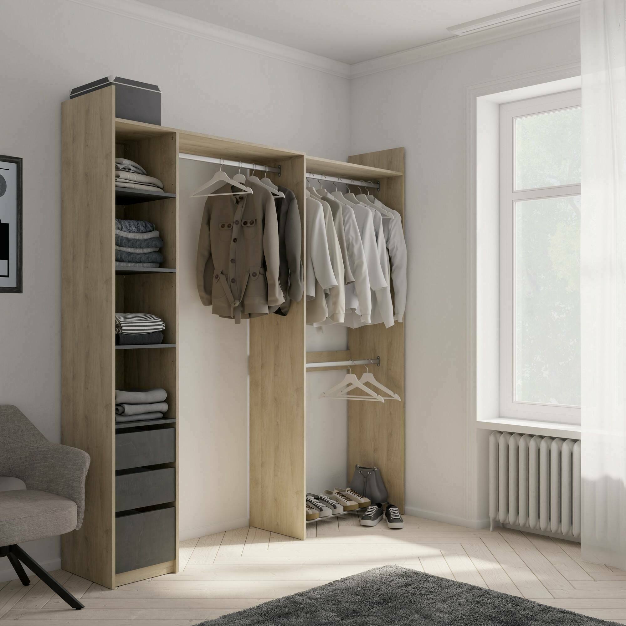 Guardaroba grande Battuda, Mobile camera da letto, Cabina armadio portabiti, Armadio appendiabiti, 200x44 h218 cm, Rovere