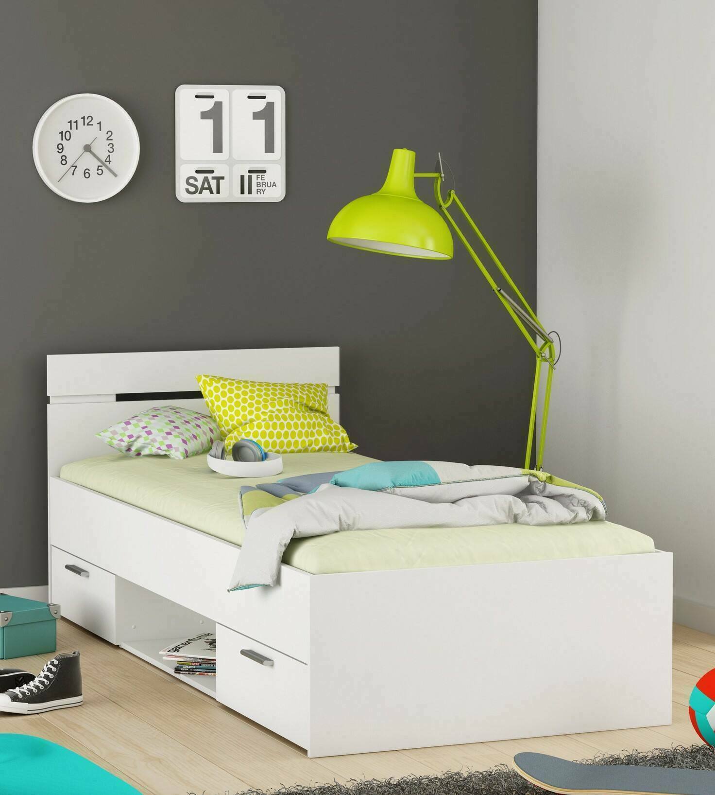 Letto singolo Zone, Sommier per camera da letto, Giroletto per stanza, Struttura porta materasso, 200x90 h74 cm, Bianco opaco