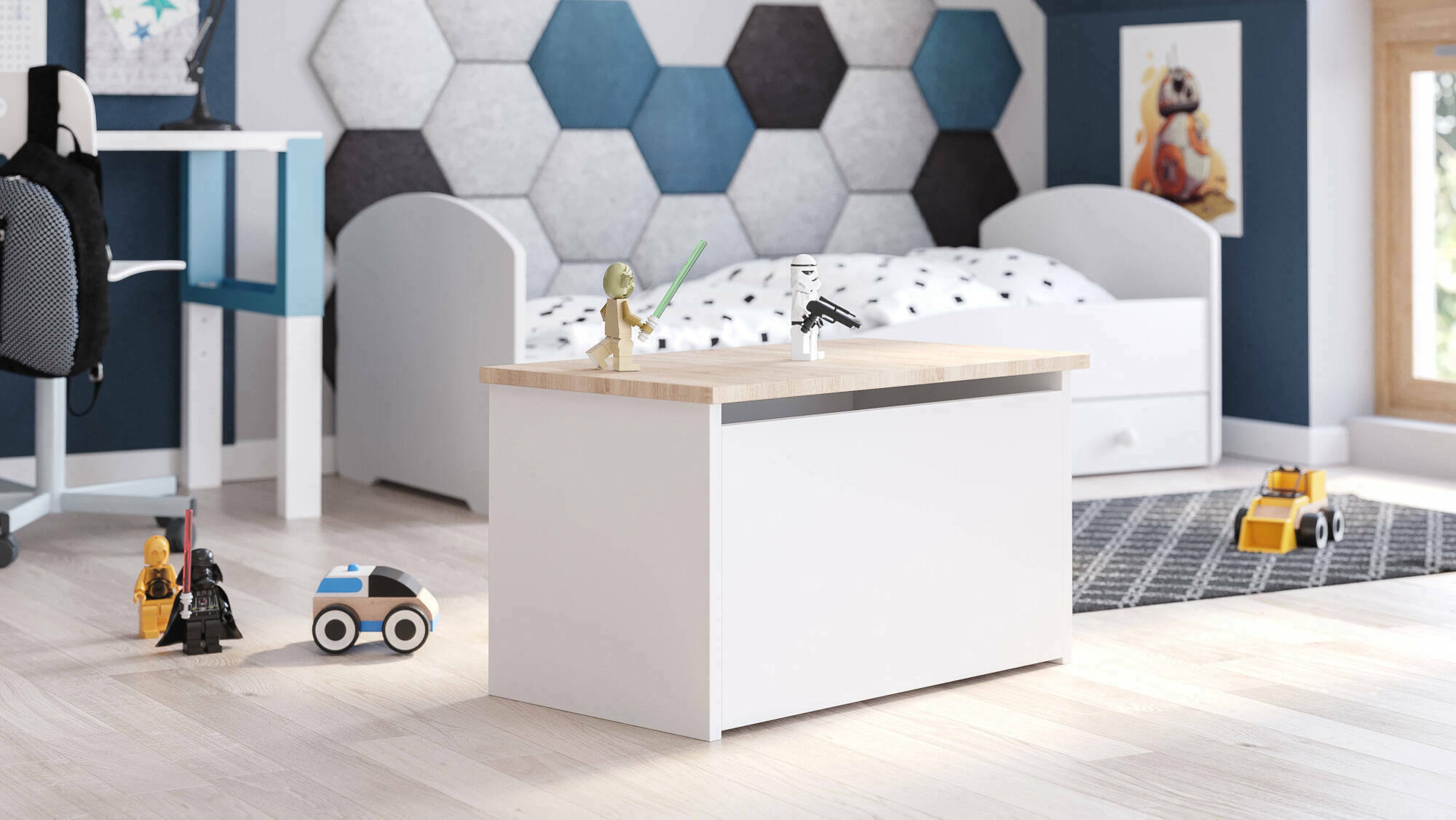 Baule Swami, Contenitore multiuso, Cassapanca multiuso, Box portaoggetti, 40x42 h73 cm, Bianco e Rovere