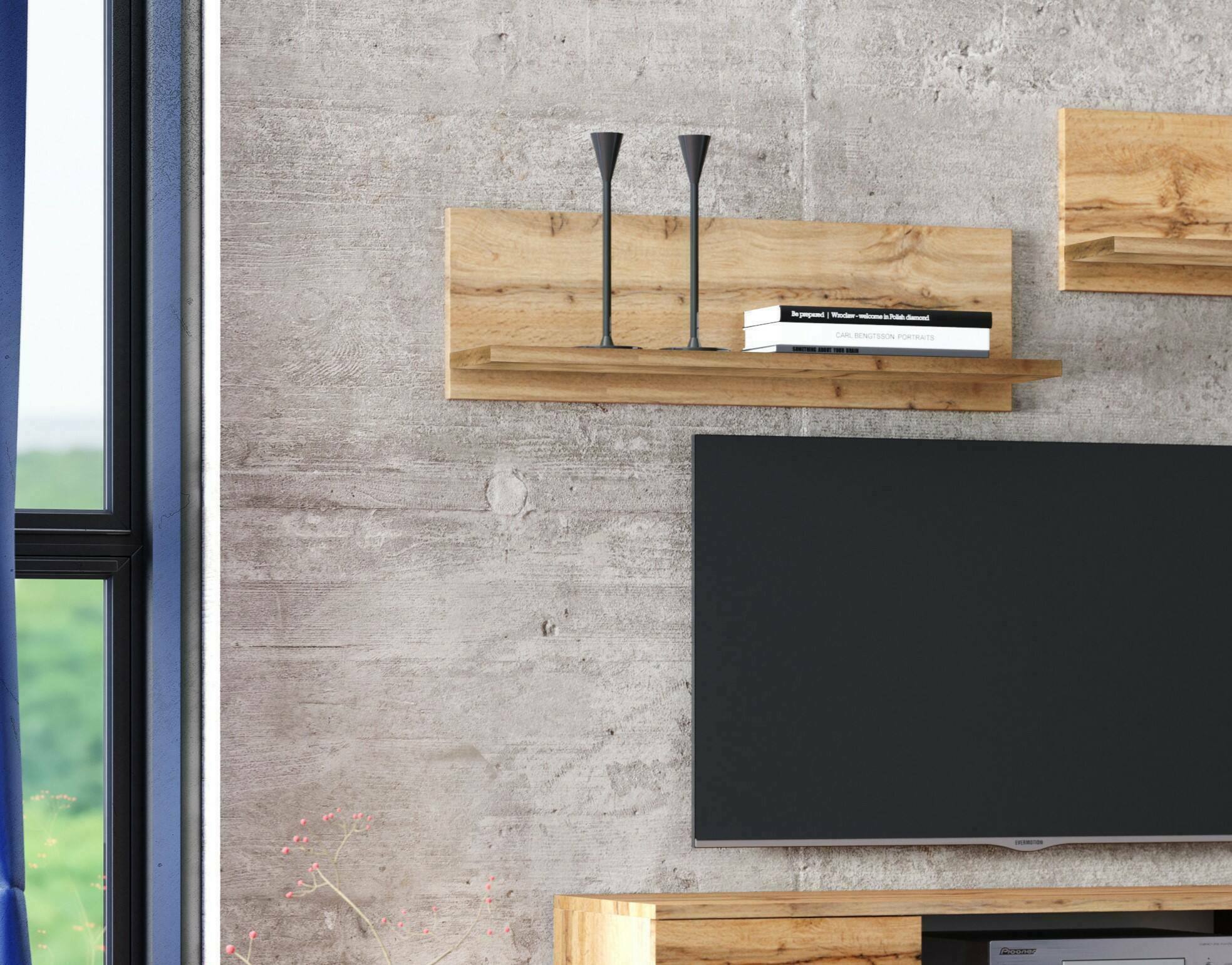 Mensola Bertha, Scaffale, Ripiano a muro, Scaffalatura multiuso, 16x100 h18 cm, Rovere