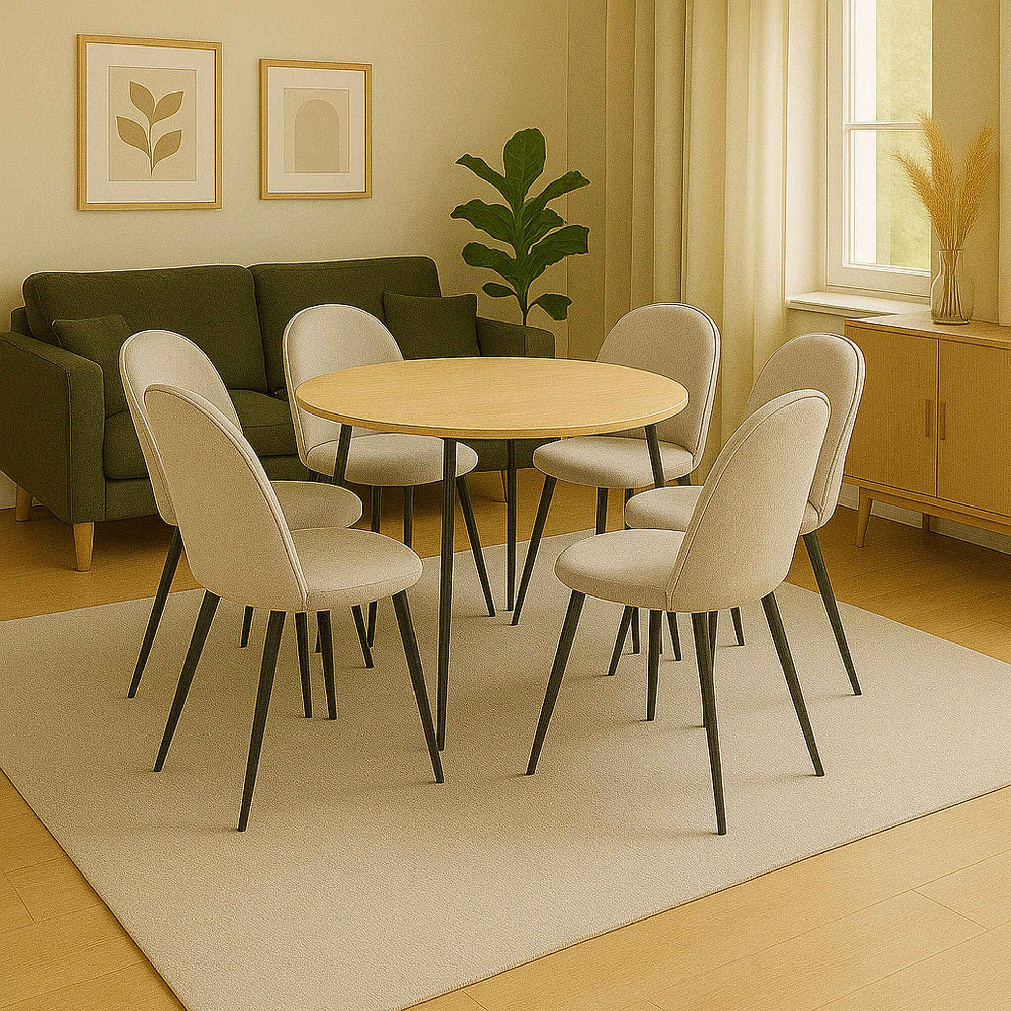 Set di 6 sedie Achito, Poltrona rivestita in velluto, Sedia da pranzo imbottita, Seduta per riunioni, 51x54h82 cm, Grigio chiaro