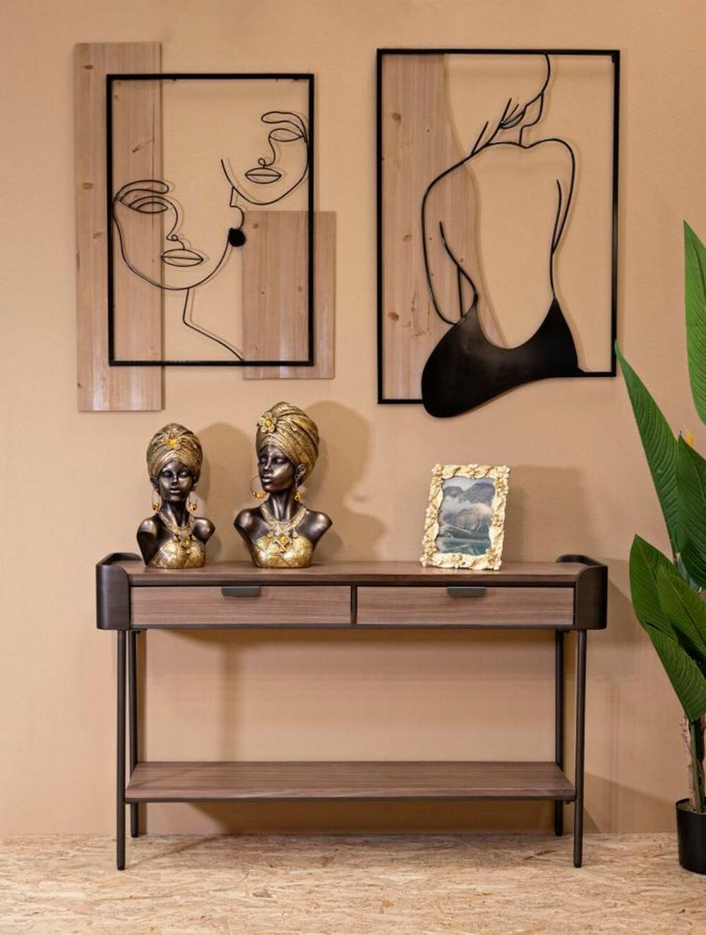 Consolle Franz, Tavolo multiuso, Mobiletto d'appoggio, Scrivania da corridoio, Grigio e Marrone, 120x31 h72 cm