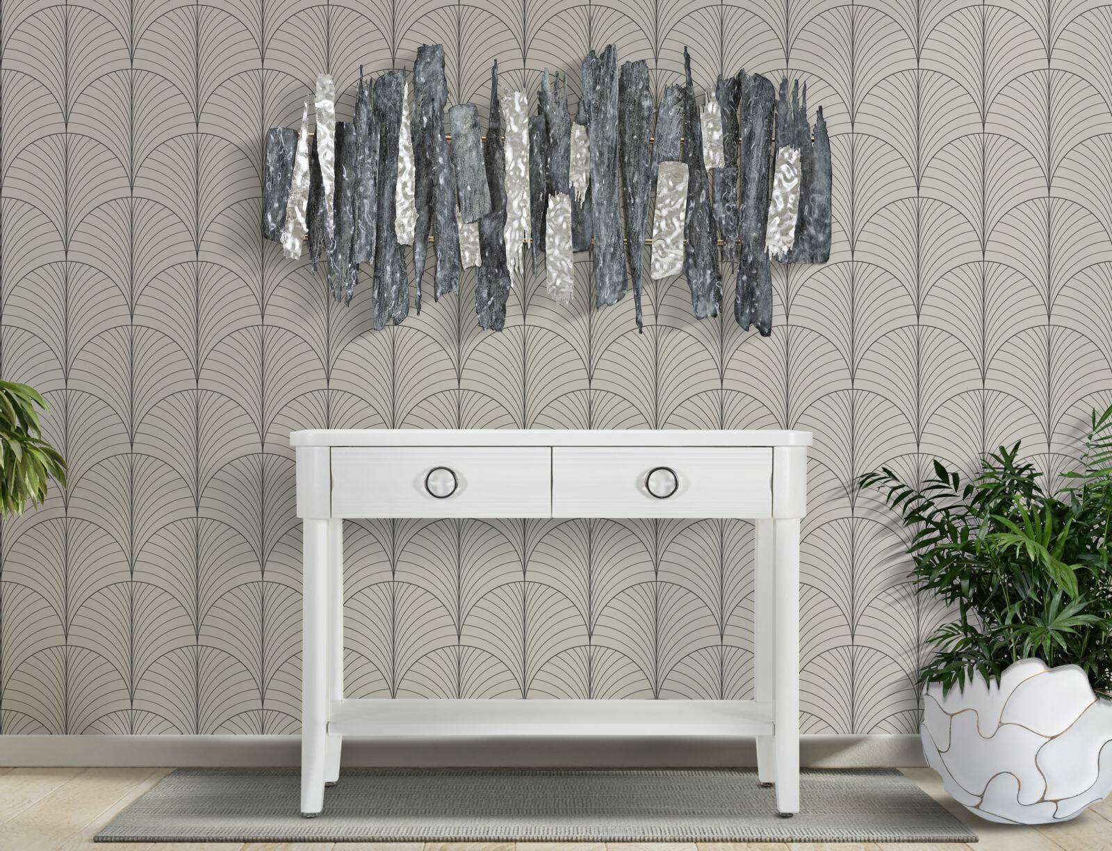 Consolle Bakar, Tavolo multiuso, Mobiletto d'appoggio, Scrivania da corridoio, 110x40 h82 cm, Bianco